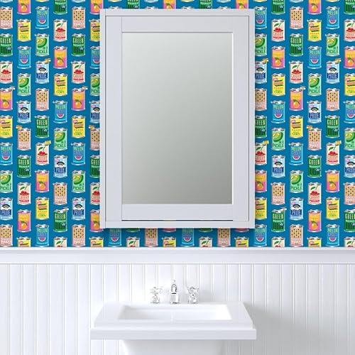 Miniatura 9 de Spoonflower Papel tapiz autoadhesivo de 3 x 2 pies  Retro Frutas Mercado de Alimentos Tipografía Vegetales Encurtidos Latas de Maíz Supermercado