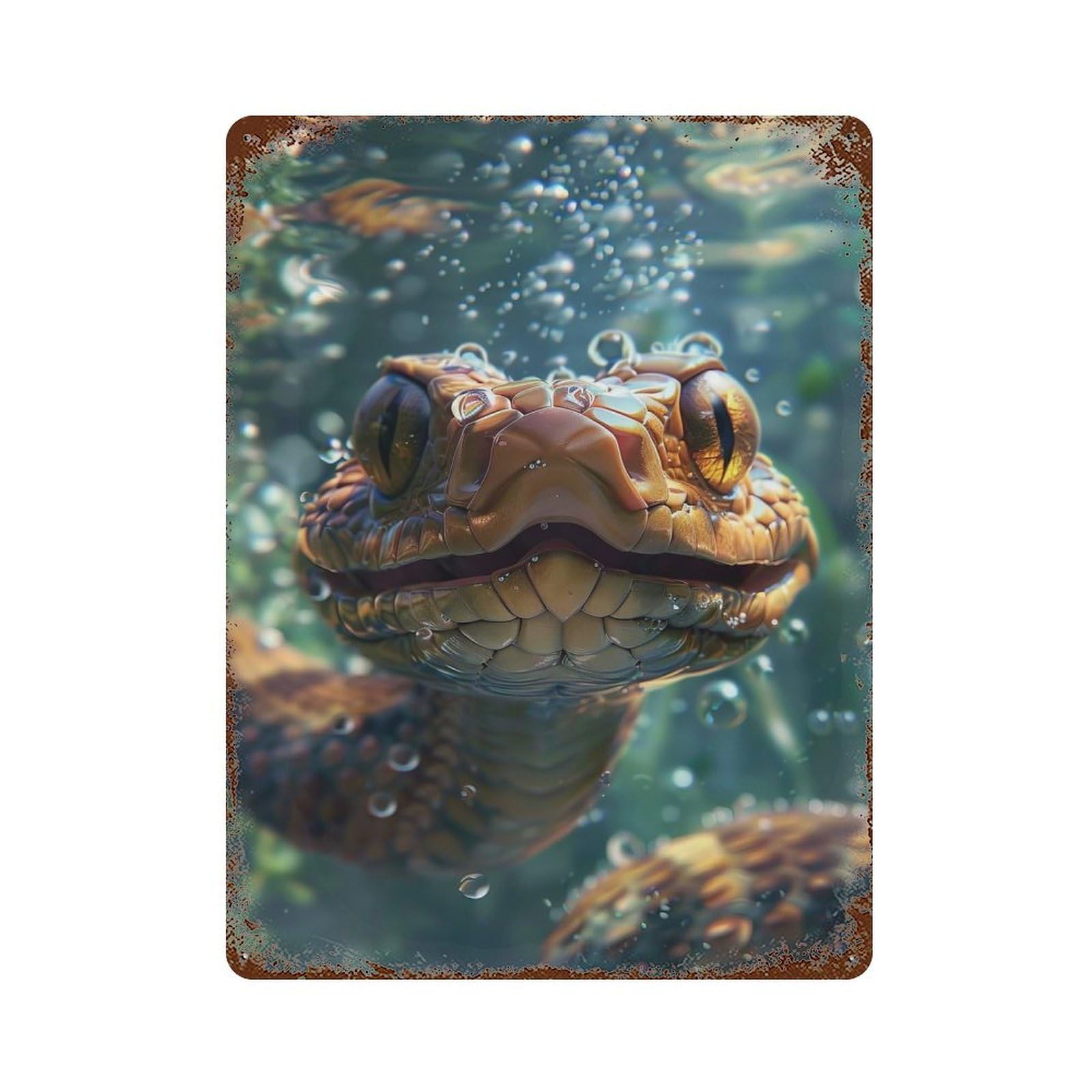Snake Sea 15.7"x11.8" Rusty Metal Tin Sign, Shabby Chic Decor for Bistro, Counter And Cafe Decor