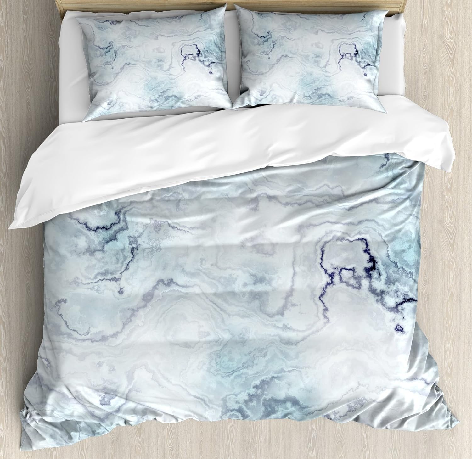 Sets de Housse Couette 220x240 Imprimé Marbre Blanc Adulte avec 2 Taies d'Oreiller 65x65