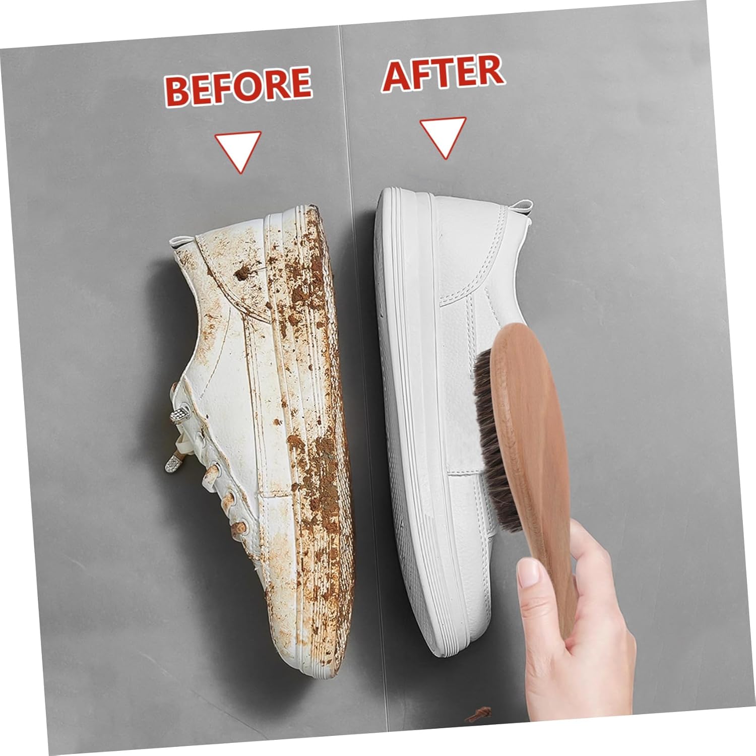Happyyami 2pcs Horse Hair Shoe Brush for Cleaning Pu Shoes Versatile Polishing Scrubbing Tool Beech Handle for Daily Care of Boots and Footwear