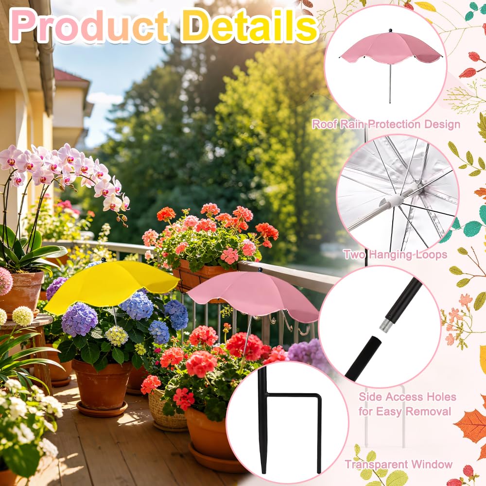2 Stück Pflanzenschirm, Mini Sonnenschirm für Pflanzen, Sonnenschutz für Pflanzen Ø 60 cm, Verstellbare Pflanzenschirme für Draußen, Pflanzenschutz für Topfpflanzen, Blumen, Gemüse (Gelb+Rosa)