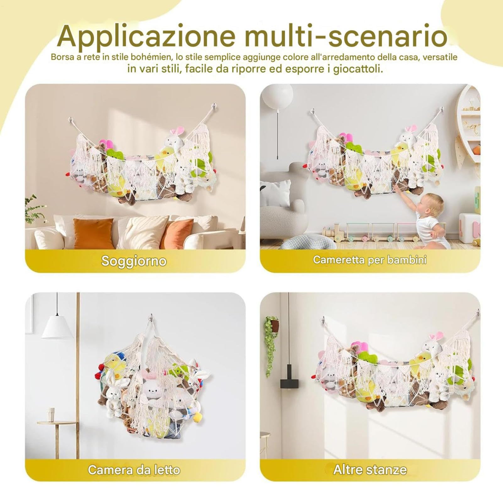Rete per Animali di Peluche 150 cm Macramè Intrecciato Appendino Bohémien