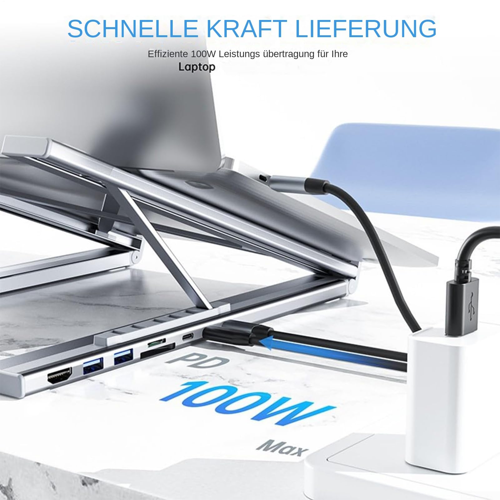Supporto per laptop con docking station 8 in 1, hub con funzione di raffreddamento e | Supporto ergonomico per laptop per casa, ufficio, tavolo, scrivania, viaggi, lavoro, notebook e