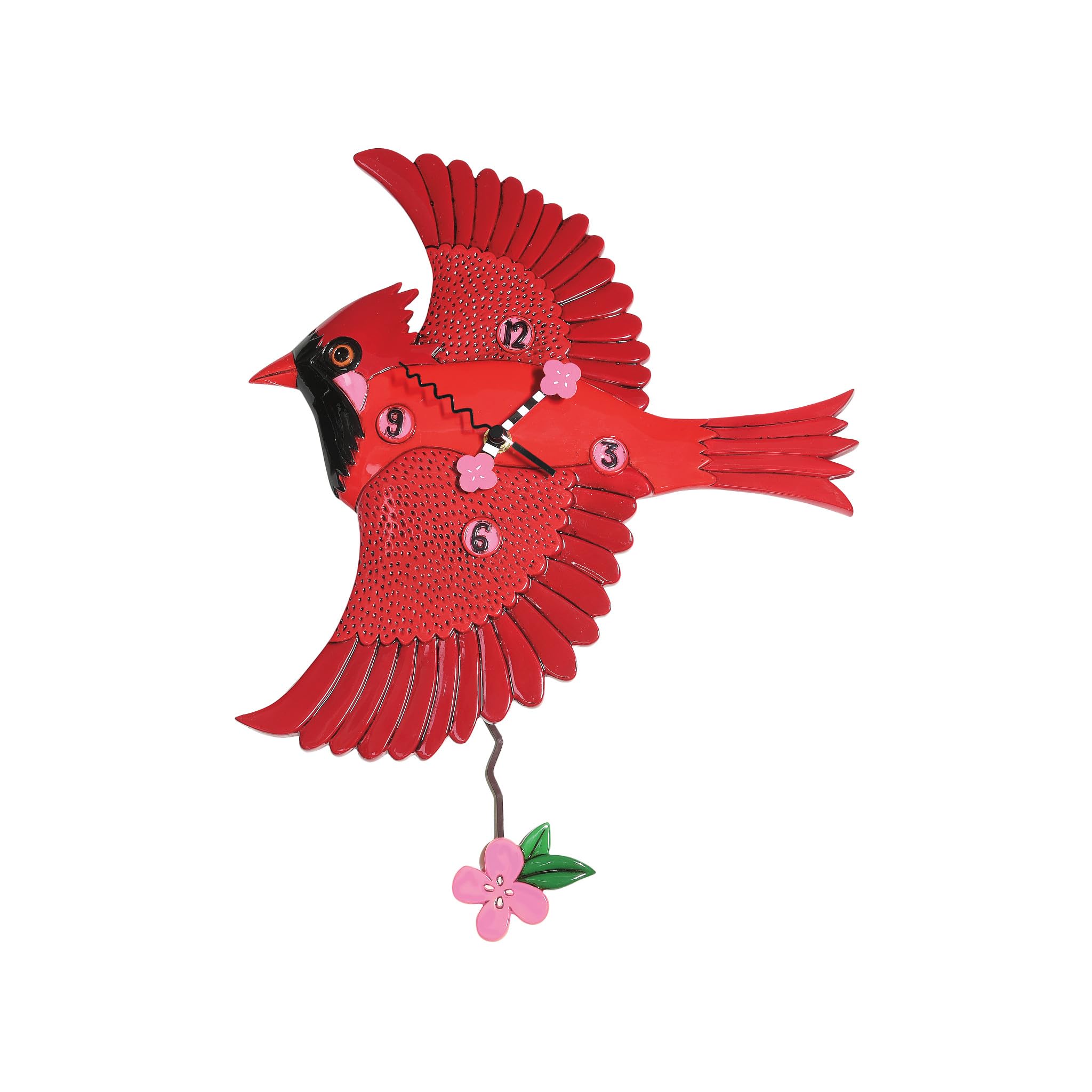 Horloge cardinal Allen Designs pendule murale oiseau chantant rouge