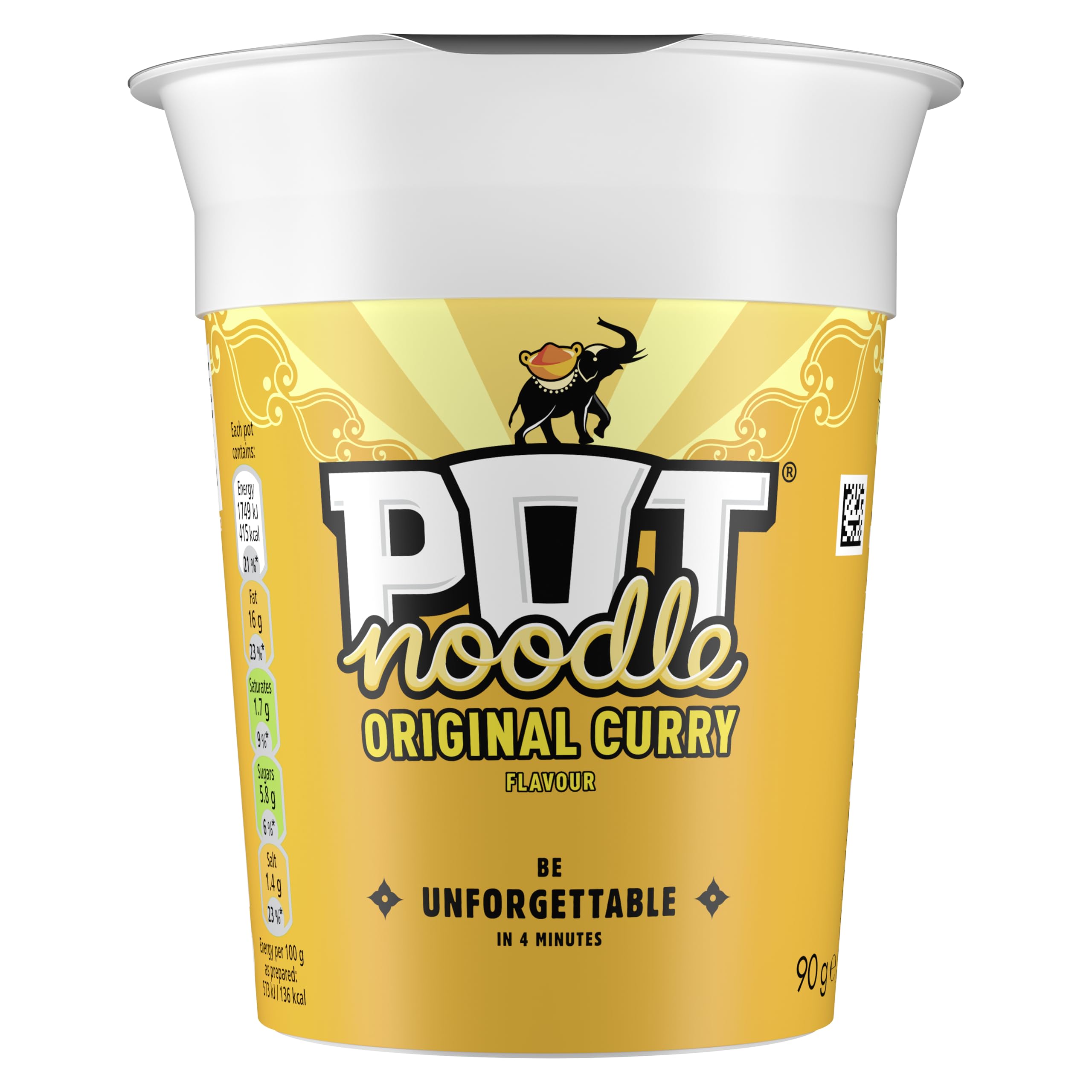 Pot Noodle Original Curry Standard Pot instant vegetarian snack quick to make noodles Instant Noodle 90 g