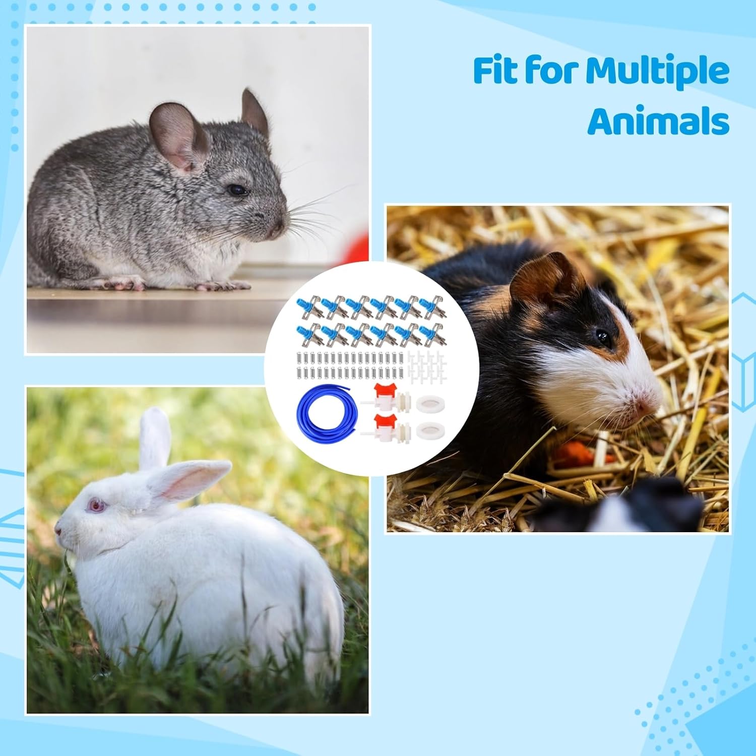 Complete Automatic Watering System for Rabbits with Hose, Nipple Drinkers, T-Fittings, Barb Connectors, Springs, and Gaskets