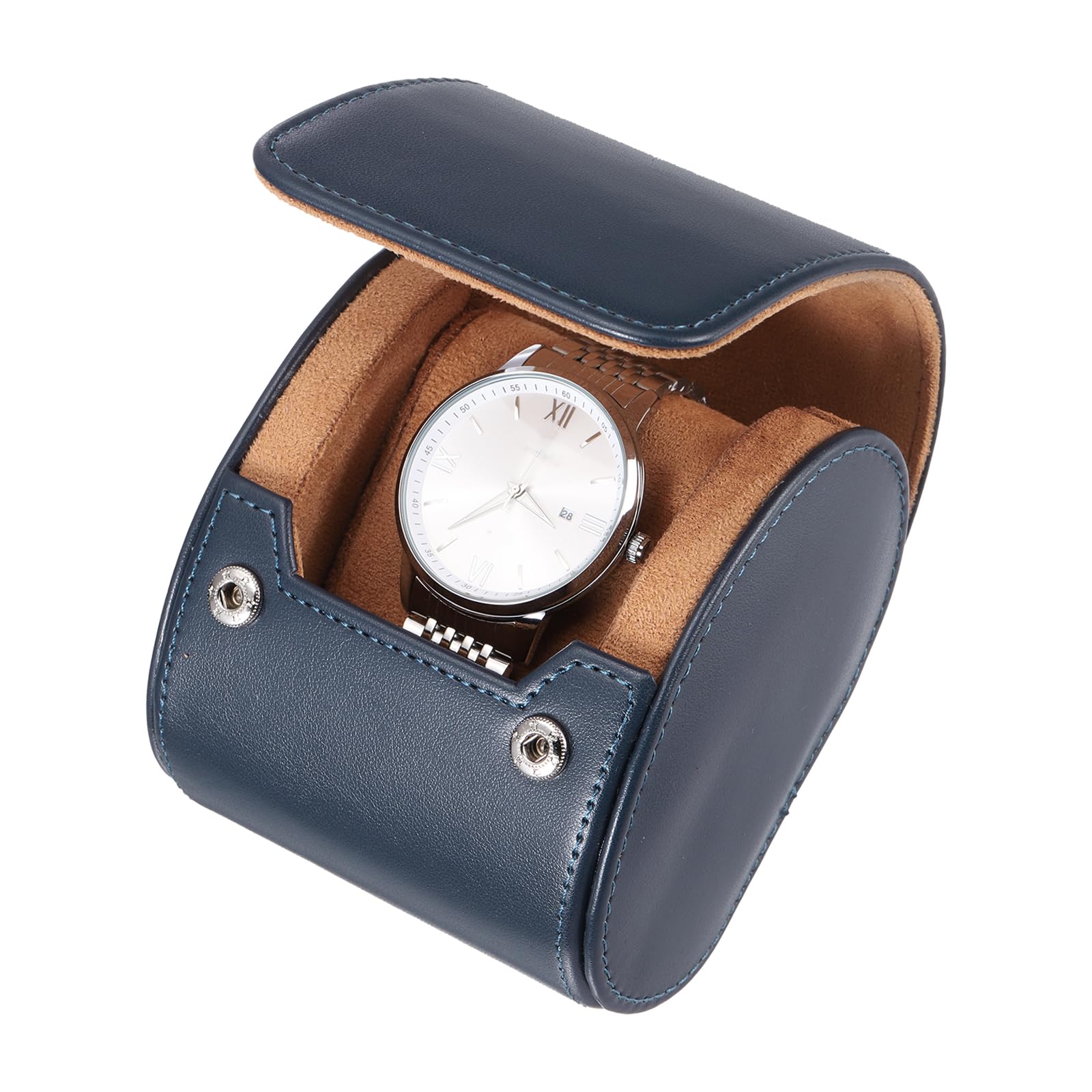 Custodia da viaggio per orologio da uomo in pelle, astuccio arrotolabile per orologio, scatola portaoggetti portatile per orologio, ideale per Natale, compleanno e anniversario, 1 scomparto (blu)