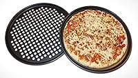 Vista 4 de Pizza Pan With Holes, 2 Pack Carbon Steel Perforated Non-Stick Tray Tool Crispy 12inch Round for Home Kitchen