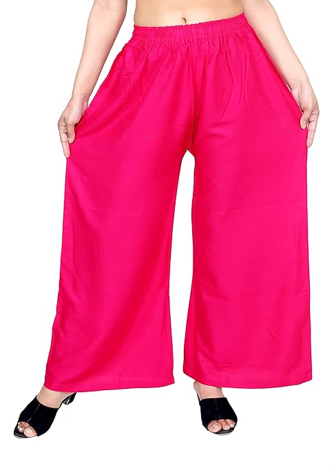 ARFHA Women Rani (Pink) Solid Straight Palazzos (3XL, Pink)