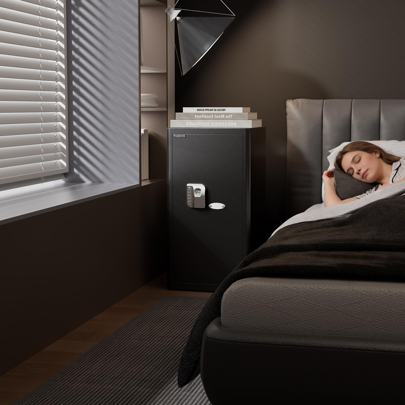 WASJOYE 103L Großer Fingerabdruck Tresor für Zuhause, Safe mit Feuerfeste Schublade, Biometrischer Möbeltresore, Tresor mit 2 Schlüssel, Büro Hotel Geld Dokument Schmuck Reisepass, 70 * 37 * 40cm