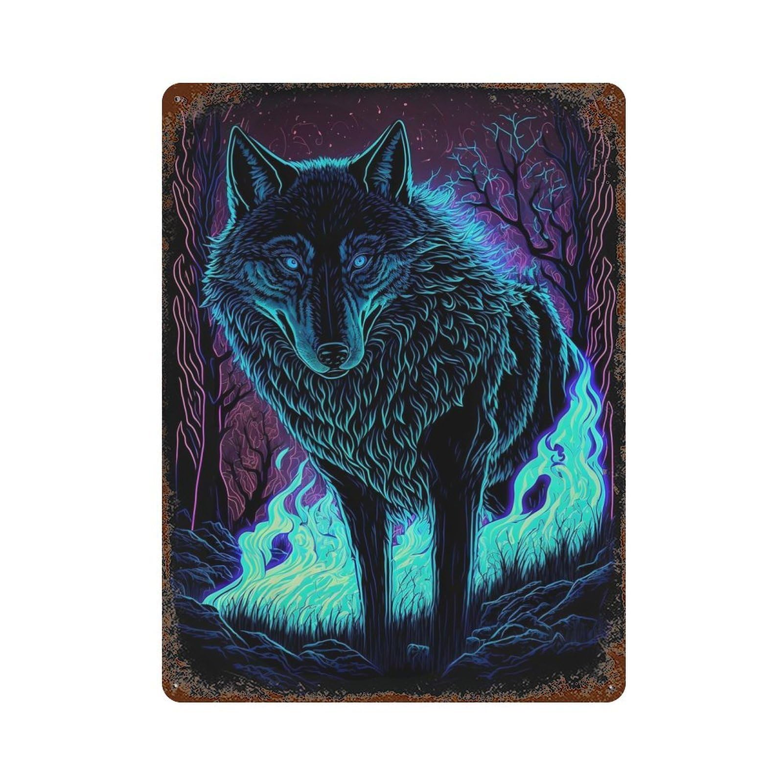 Wolf Spirit Rusty Metal Tin Sign 15.7"x11.8", Ideal for Farmhouse, Kitchen And Entryway Decor