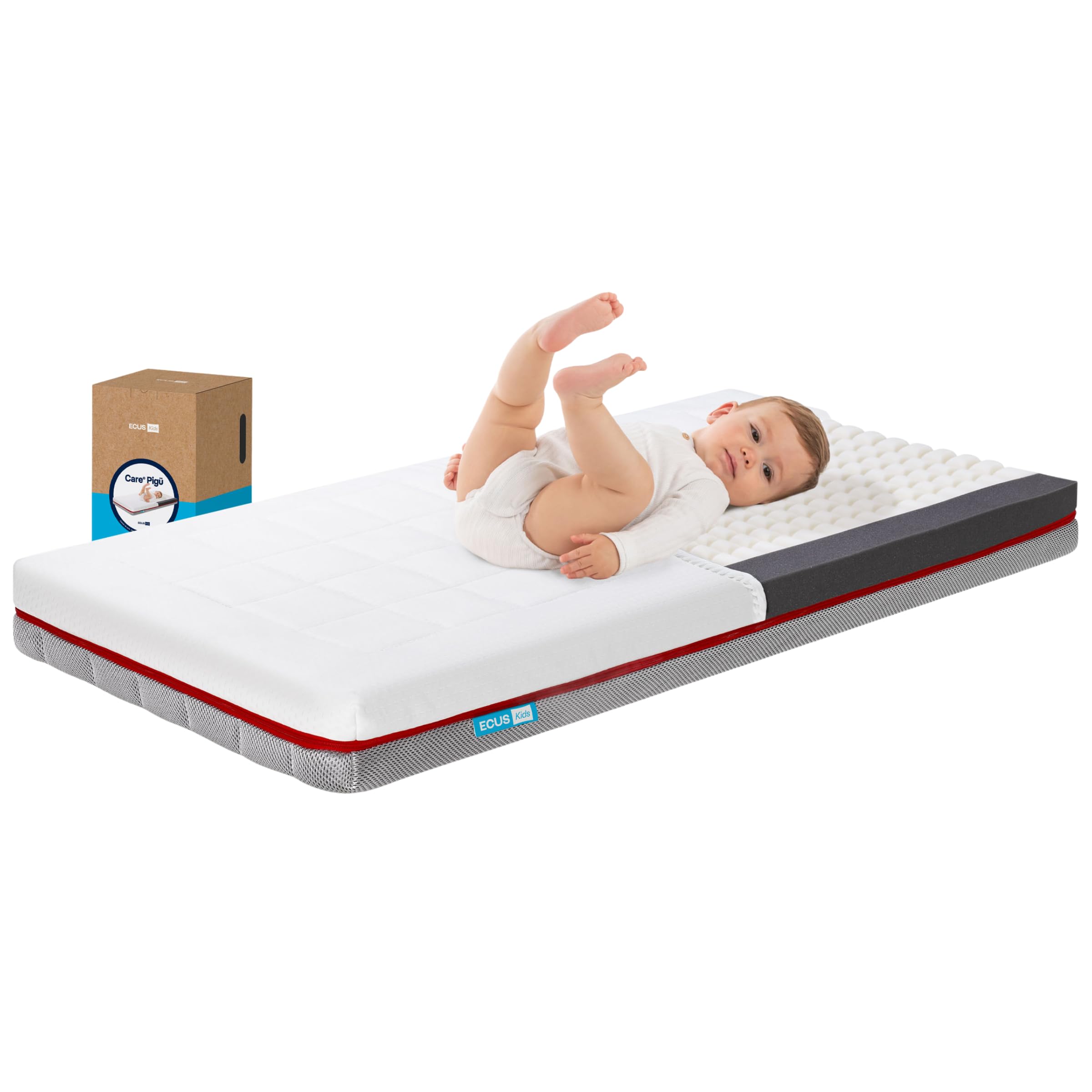 Ecus Kids, Colchón Cuna Pigü 120x60 cm, Antiplagiocefalia, Tejido Airsoft 3D, Hipoalergénico, Transpirable, Altura 12 cm, Colchón Infantil para un Sueño Seguro y Cómodo