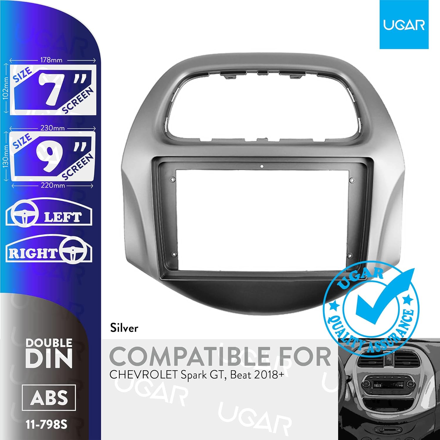 UGAR 7 inch / 9 inch Compatible for Chevrolet Spark GT, Beat 2018+ Radio Stereo Dash Installation Mount Kit