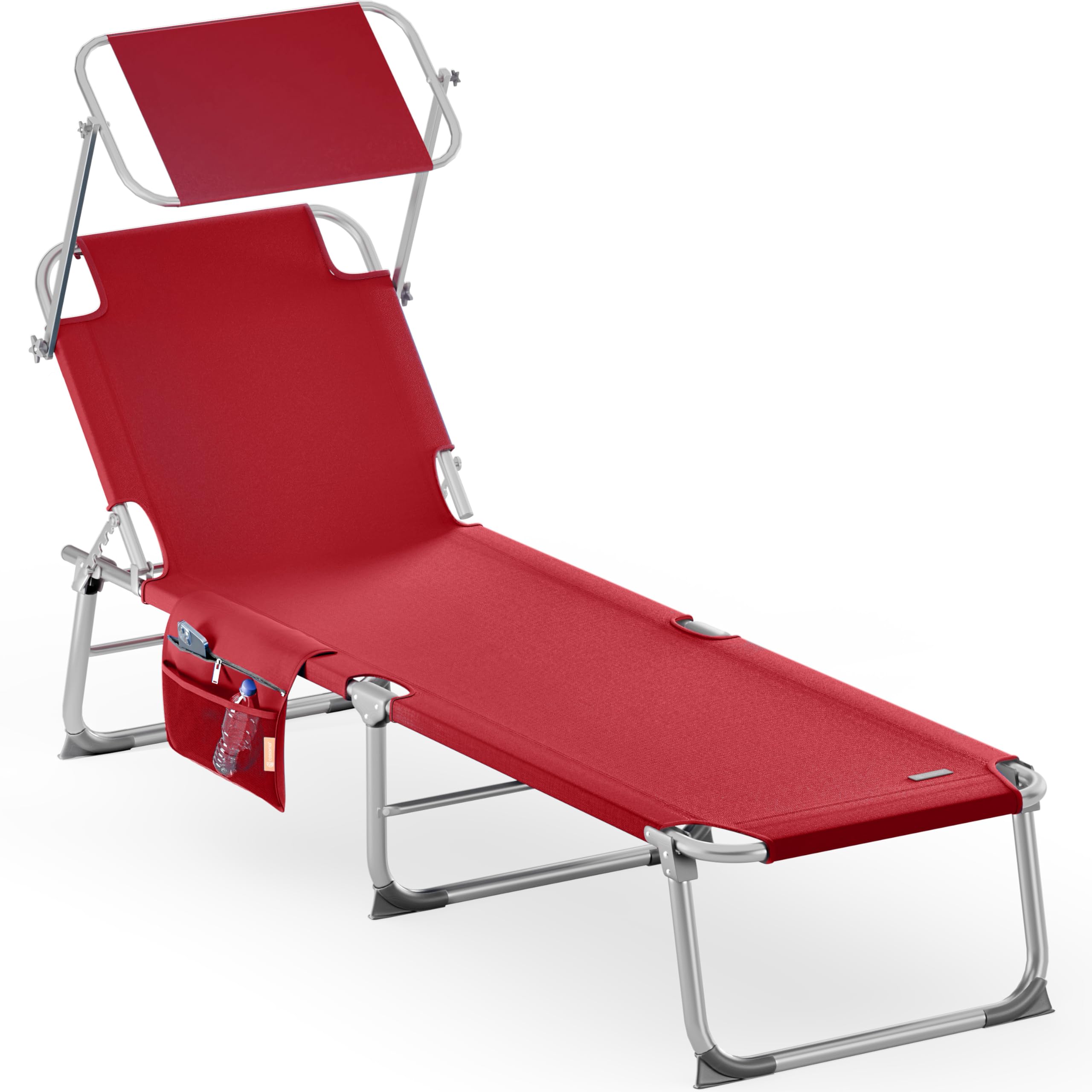 CASARIA Ibiza Ruby Red Folding Sun Lounger with Canopy 190x59x29 cm 150 kg