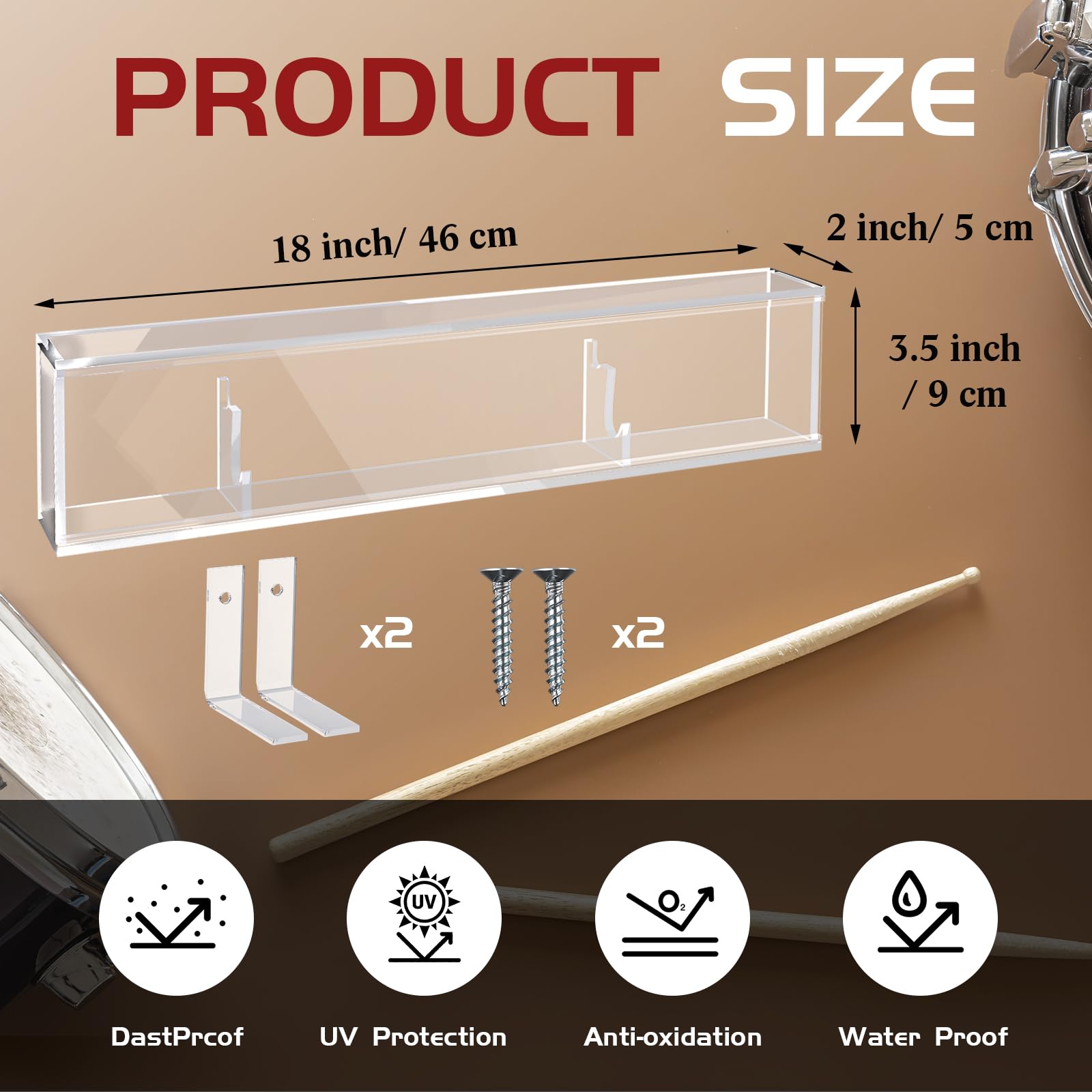 Silipull Drumstick-Vitrine, 45,7 x 5,1 x 8,9 cm, Doppel-Drumstick-Vitrine, Wandmontage, UV-Schutz, klares Acryl, für Sammler, Erinnerungsstücke, Geschenk, exquisite Souvenirs