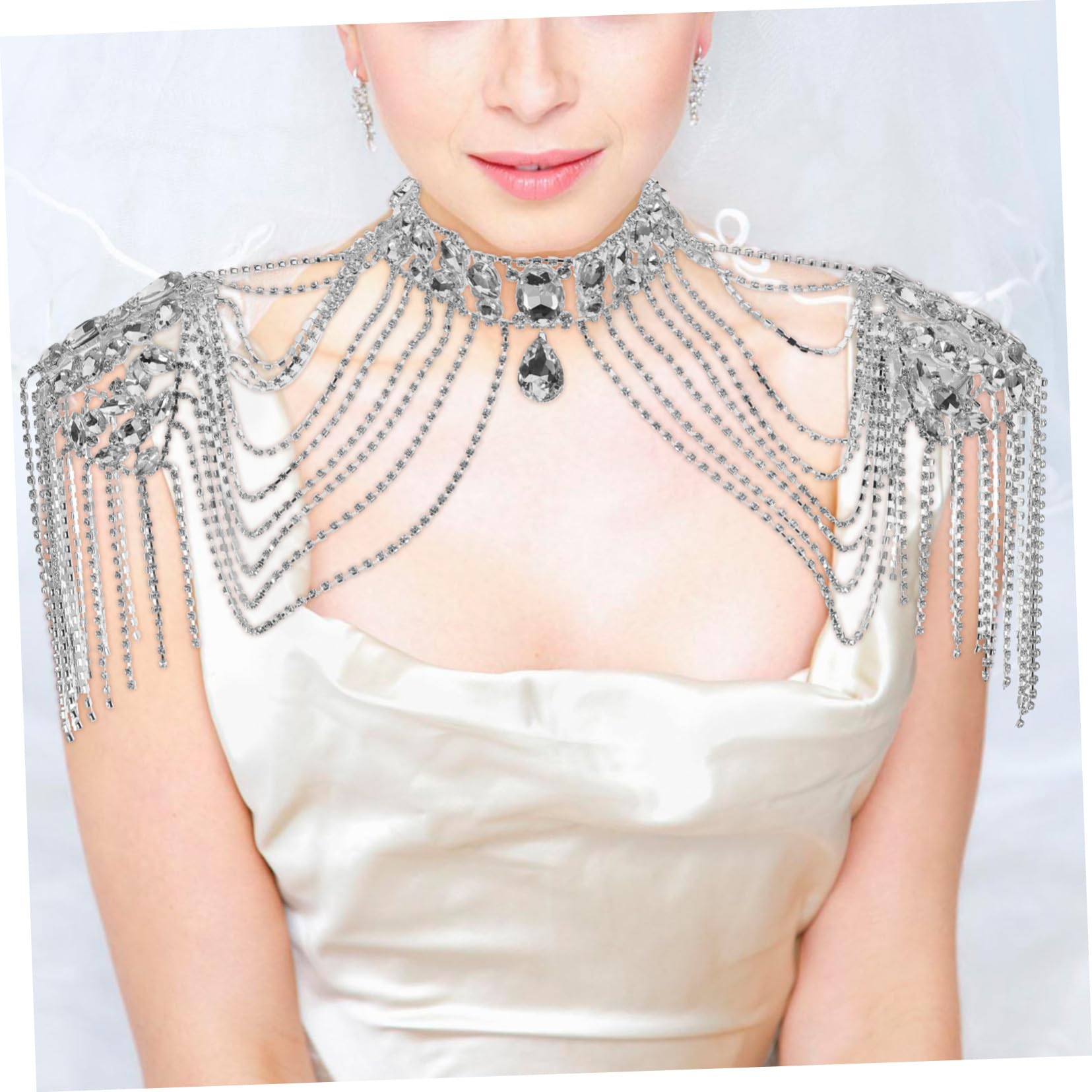 Healvian Cadena de Hombro Borla Brillante Collar de Hombro de Cadena Corporal para Mujer Joyería de Gemas de Imitación para Fiestas y Salidas Nocturnas