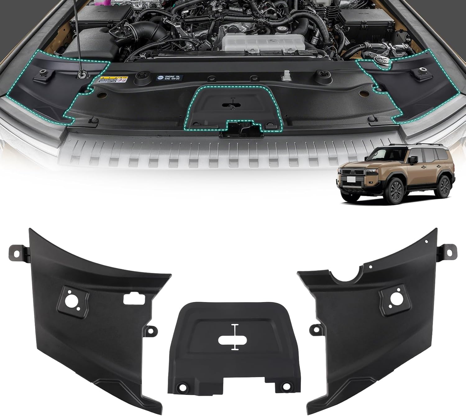 Karltys Headlight Cover Plate, Silicone Front Hood Latch Protective Pad, Engine Compartment Side Protection Plate Compatible with Toyota Land Cruiser Prado 250 LC250 2024-2025 2026(Not for 1958)