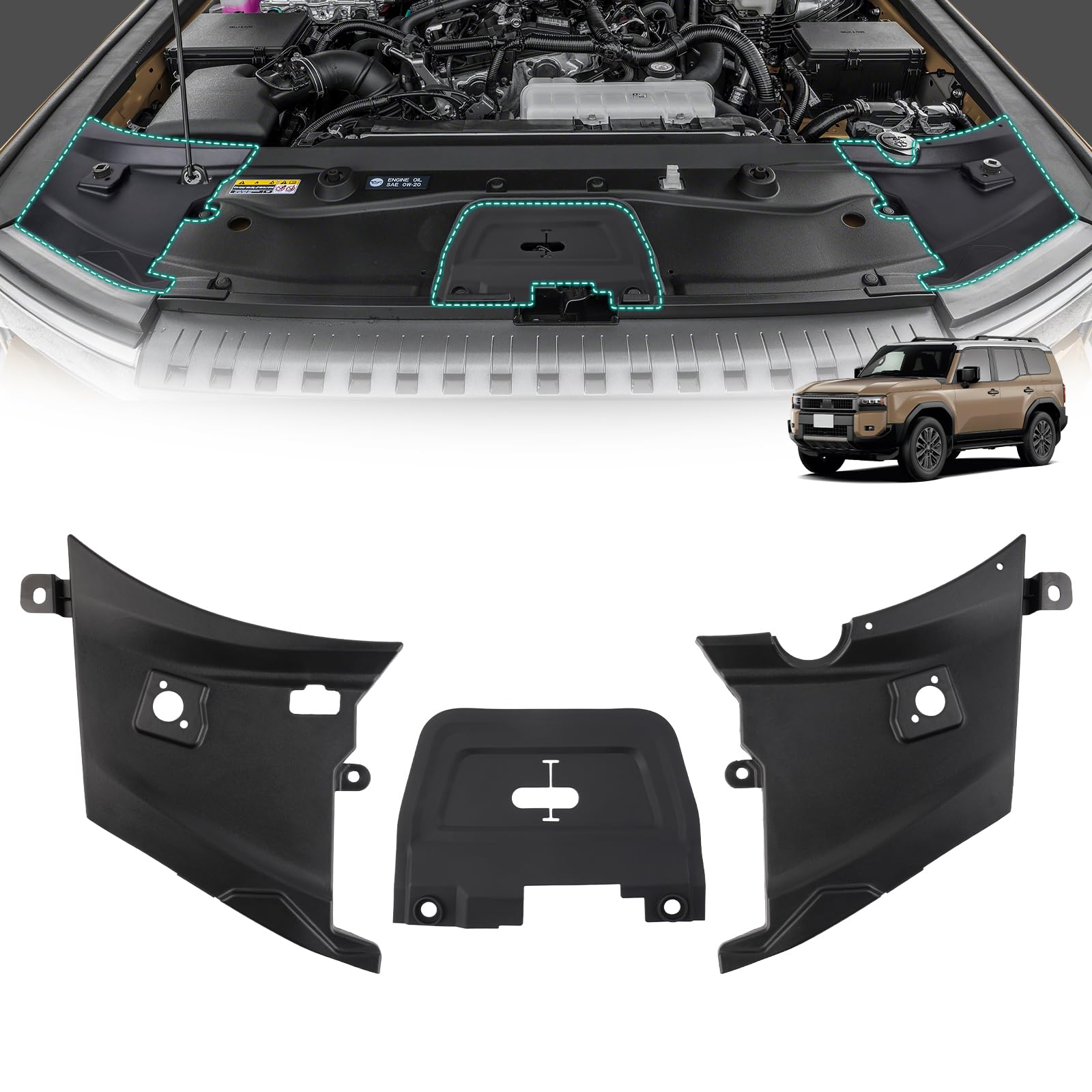 Photo 1 of Karltys Headlight Cover Plate, Silicone Front Hood Latch Protective Pad, Engine Compartment Side Protection Plate Compatible with Toyota Land Cruiser Prado 250 LC250 2024-2025 2026(Not for 1958)