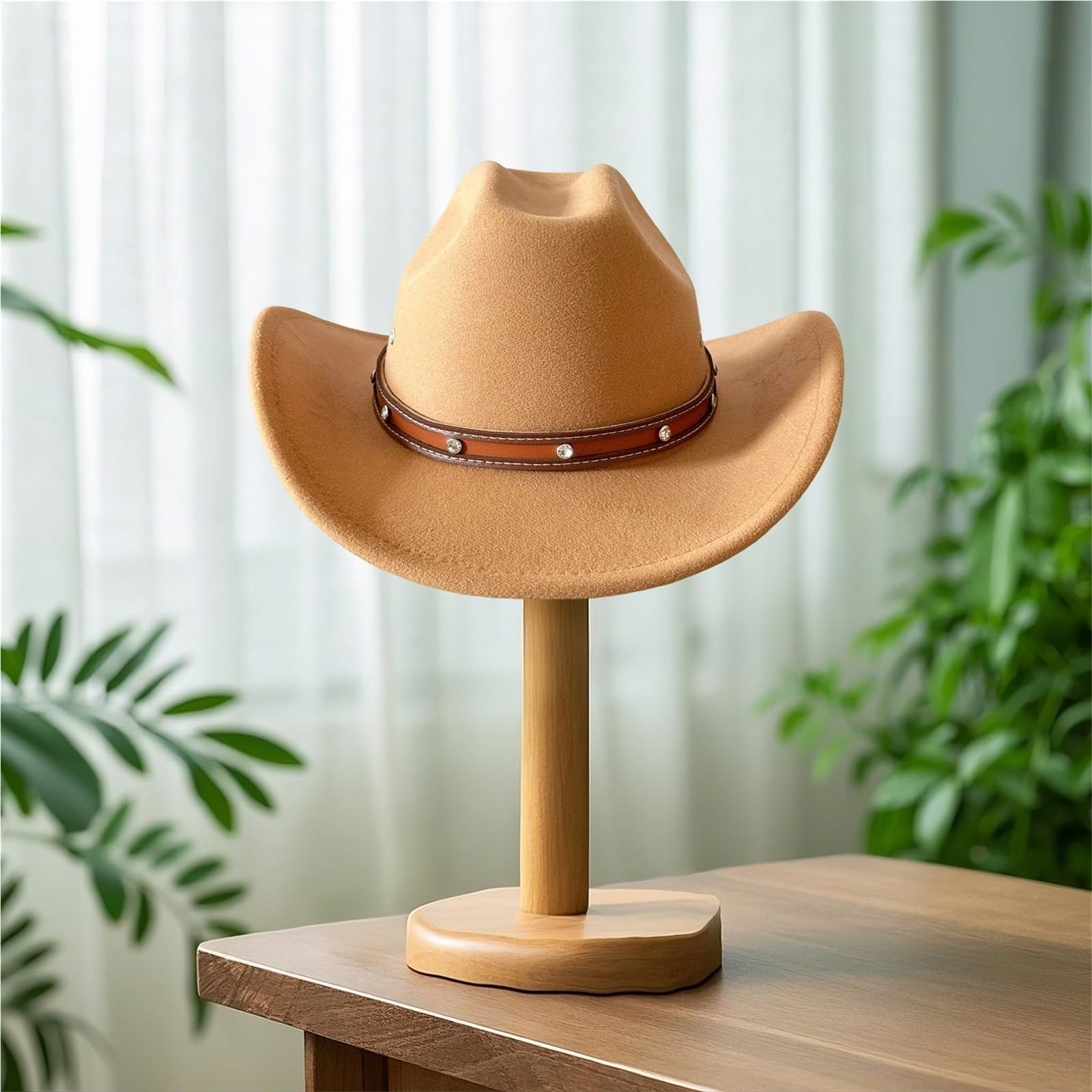 Cappello da Cowboy Vintage in Stile Western, Unisex, in Feltro, a Tesa Larga, con Cinturino in Pelle e Cinturino Regolabile for Il Mento