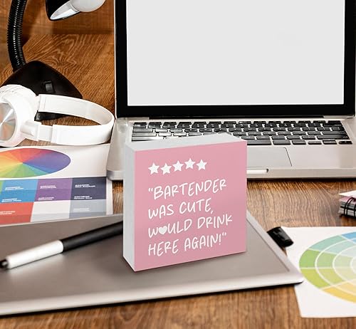 Miniatura 5 de Letreros de madera con texto en inglés Was Cute Would Drink Here Again de color rosa, decoración de bar para el hogar, letrero de madera rosa,