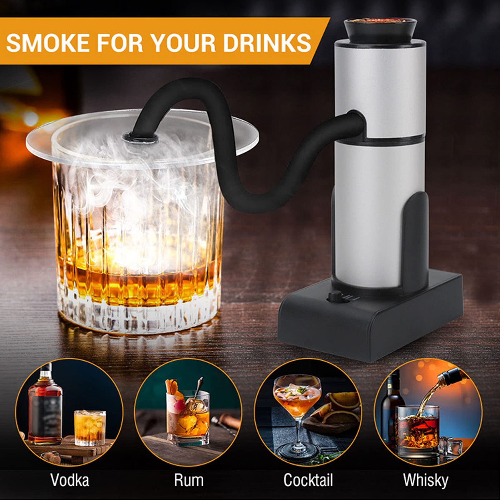 Ahumador de Cóctel, Pistola de Ahumado Portátil con Infusor de Humo para Bebidas, Whisky, Pescados, Mariscos, Ahumador En Frío Dispositivo de Ahumado de Madera para Cocina Interior