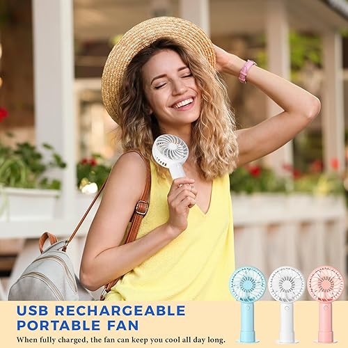 Miniatura 3 de 6 piezas Mini Ventilador de Mano Potente 3 velocidades Ventilador Personal Pequeño Portátil Recargable con Base USB para Mujeres Maquillaje de
