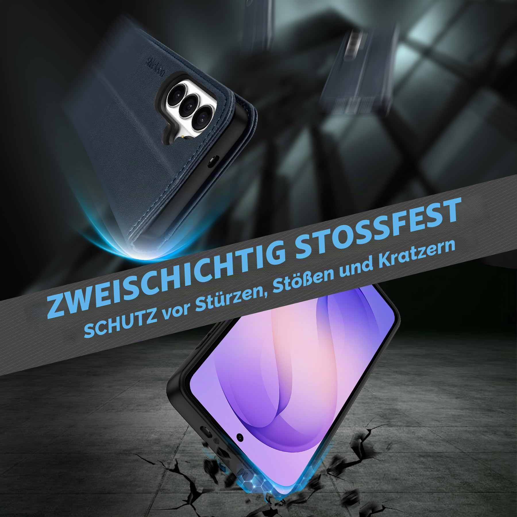 SHIELDON Abnehmbare Lederhülle für Galaxy S26 6,3" 5G 2026, Marineblau