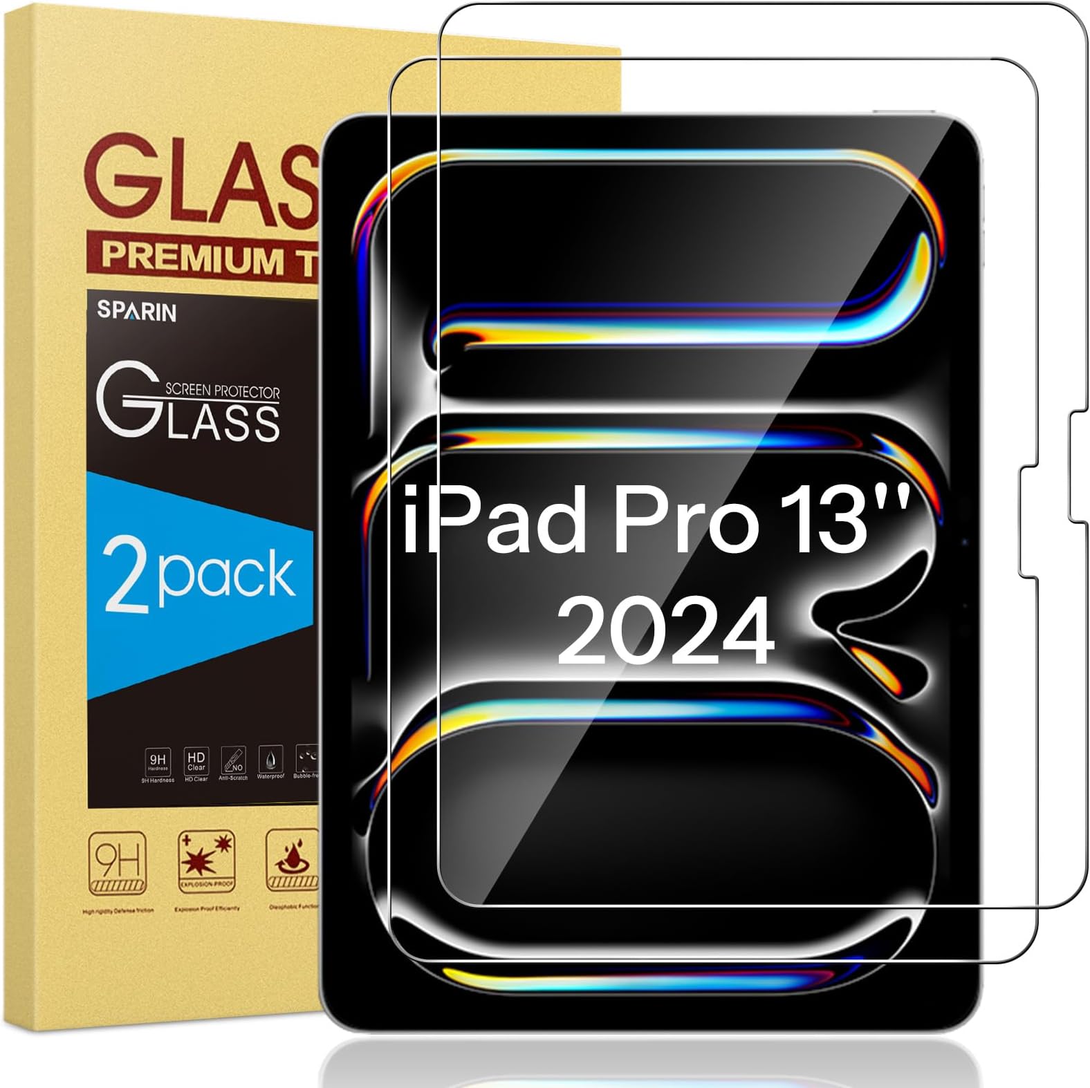 SPARIN Screen Protector for iPad Pro 13 inch M4/M5(2025/2024), 2 Pack Tempered Glass Film for iPad Pro 13 Screen Protector, Scratch Resistant