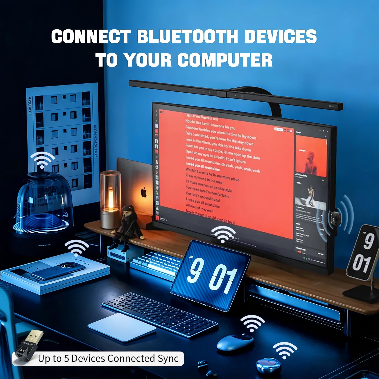 USB Bluetooth 5.4 Adapter, 1Pack Bluetooth Dongle Adapter for PC, Wireless Blootooth Receiver Stick for Desktop, Laptop, Headphone, Keyboard, Mouse, Controller, Support Windows 8.1/10/11,Plug and Play — view 7