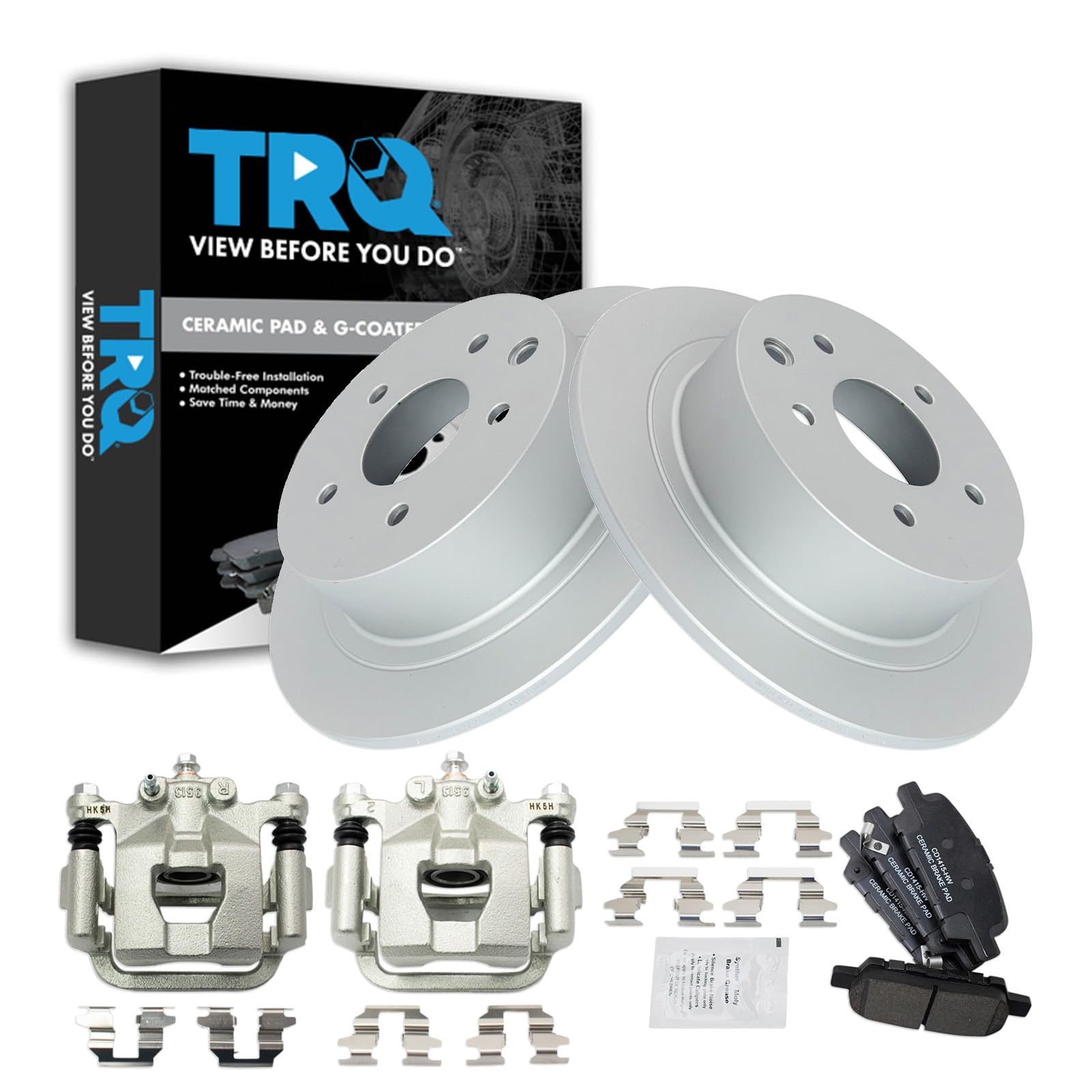 TRQ Rear Brake Pad &amp; Rotor Kit Ceramic Premium G-Coated Compatible with 2010-2012 Nissan Altima 2007-2008 Maxima