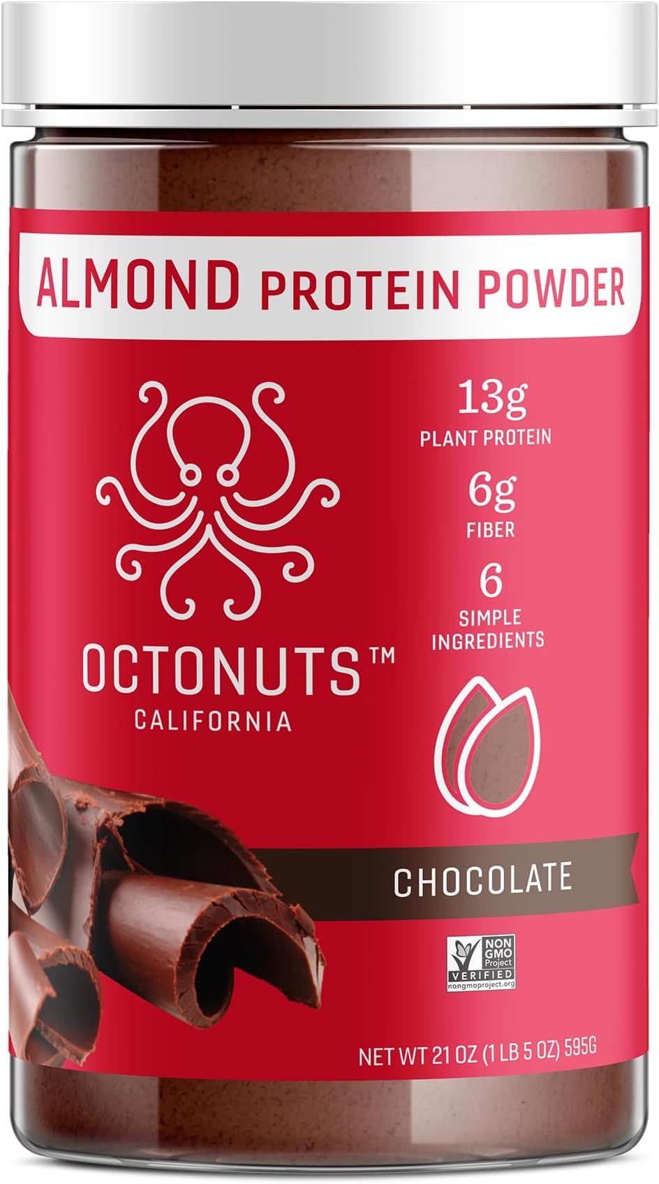 Chocolate Almond Protein Powder, 21 Ounce, Made with California Almonds, 13g Plant Based Protein, Keto, Paleo Friendly, Vegan, Gluten Free, 17 Servings
