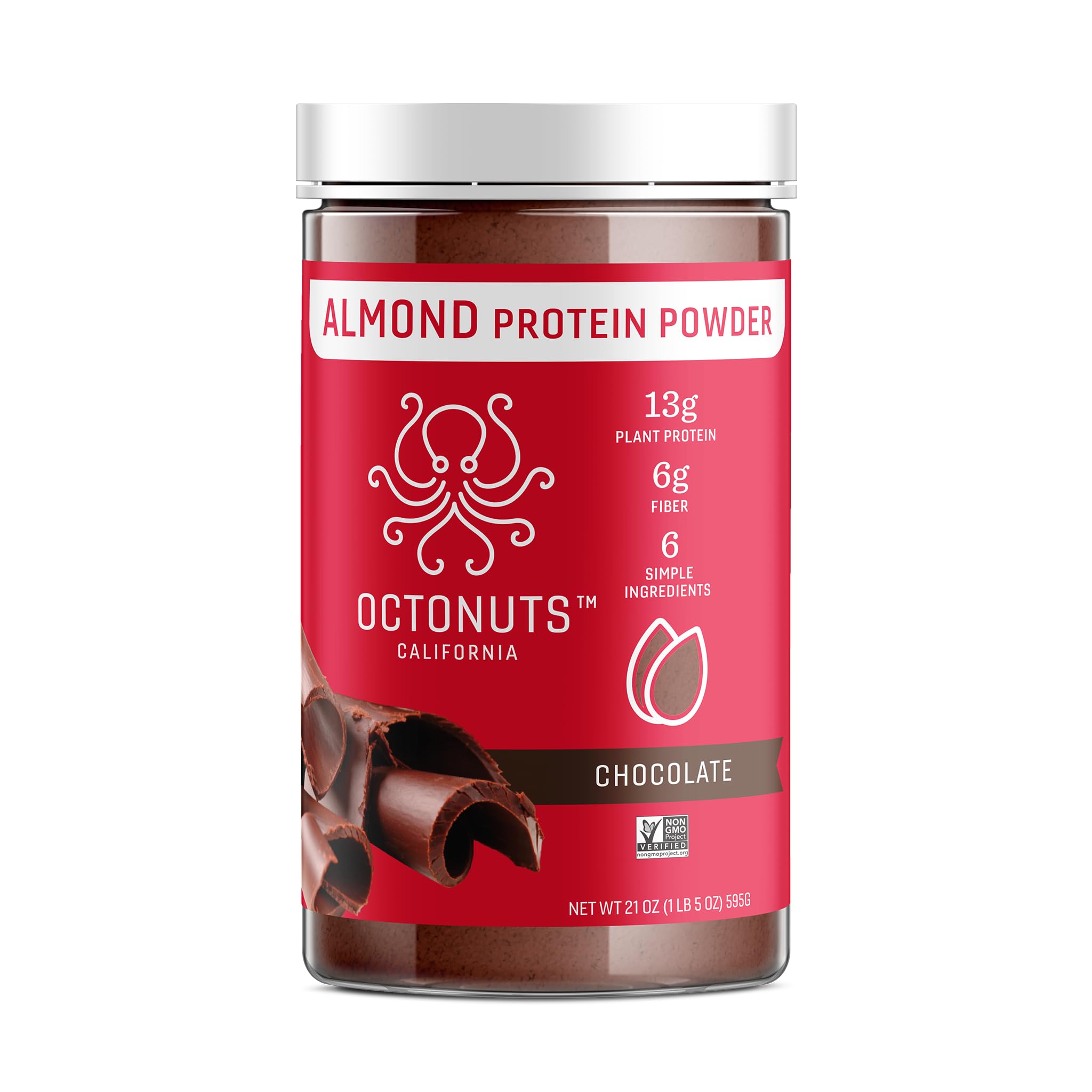 OCTONUTS Chocolate Almond Protein Powder, 21 Ounce, Made with California Almonds, 13g Plant Based Protein, Keto, Paleo Friendly, Vegan, Gluten Free, 17 Servings