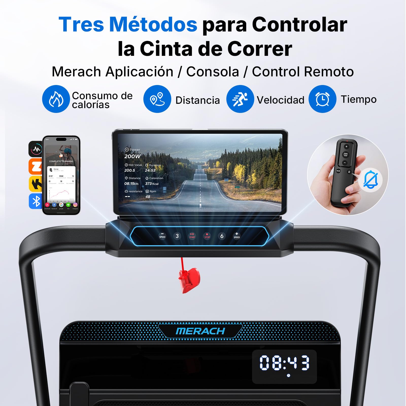 MERACH Cinta de Correr con Inclinación de 6%, 3.0HP Cinta de Andar, 1-12km/h Walking Pad con Manillar, Caminadora Electrica para Casa,Capacidad de 136kg Treadmill, Control Remoto,App