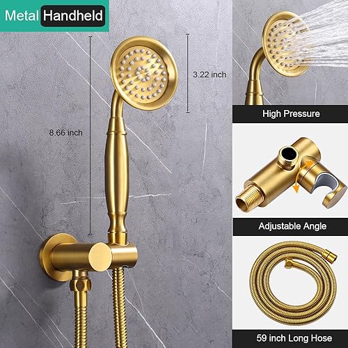Miniatura 5 de Sistema de ducha antiguo de oro cepillado con chorros: Juegos de grifos de lluvia de 9 pulgadas Conjunto completo de cabezal de lluvia de pared