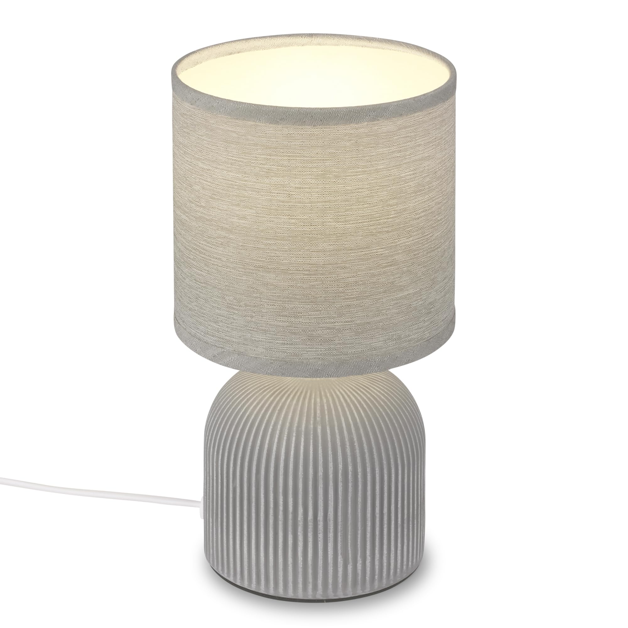 BRILONER- Lámpara de Mesa con Pantalla de Tela, Interruptor por Cable, Base de Cerámica,Lampara de Escritorio, Lampara de Lectura, Lámpara de Mesa, Lamparas de Mesita de Noche, 15x28 cm, Gris