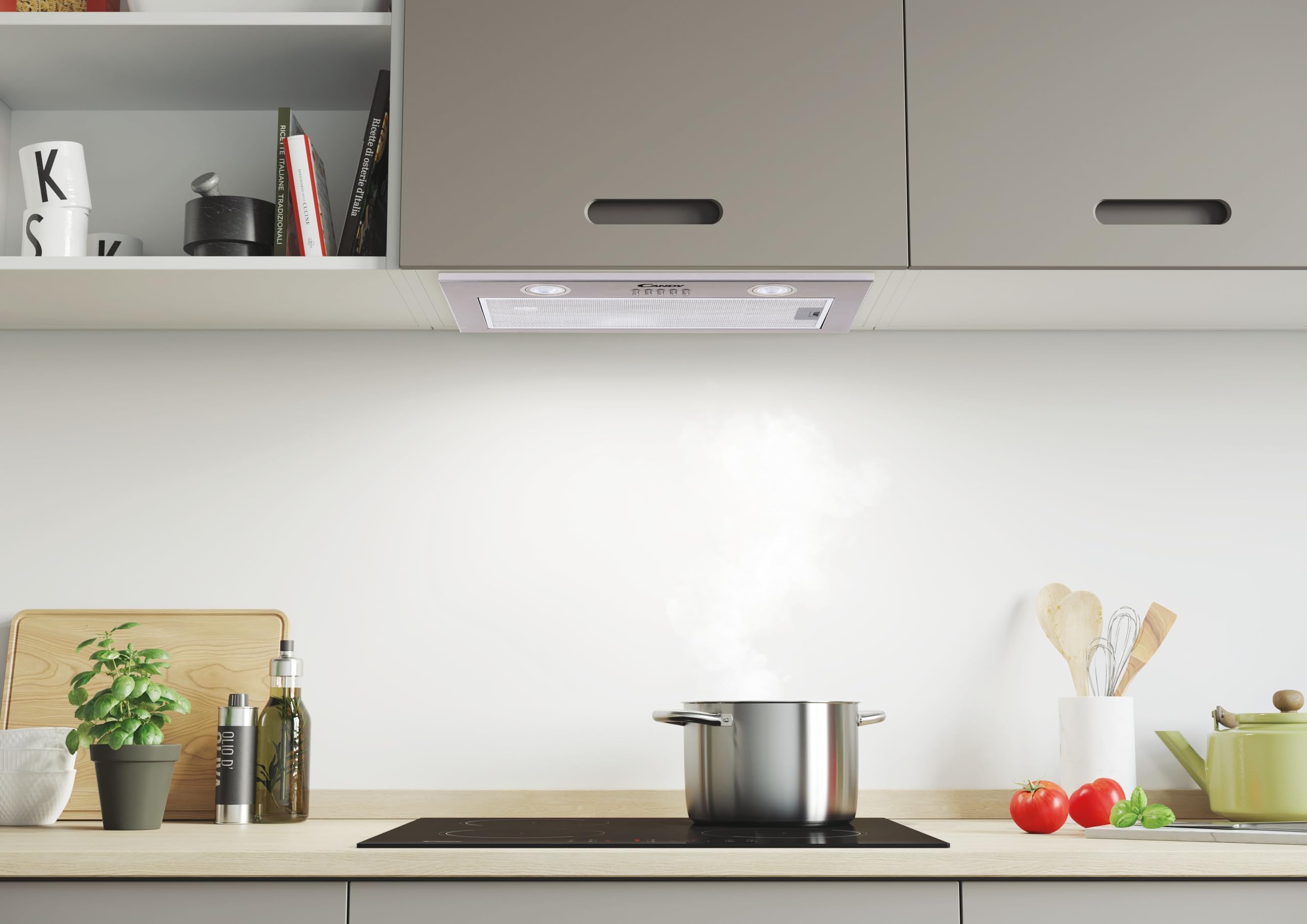 Candy CBG625-1XGG, Campana Grupo Filtrante, 52CM, 3 Niveles de Potencia, 44W, 206M3/H, Filtro de Carbono, Panel Aluminio Antigrasa, Iluminación LED, 68DB, Clase B, Gris Metalizado