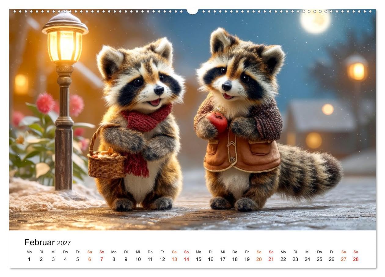 Waschbären - Klein. Knuddelig. Herzerwärmend. (Wandkalender 2027 DIN A2 quer), CALVENDO Monatskalender: Familienmomente - Kleine Szenen. Große Gefühle. (CALVENDO Tiere)