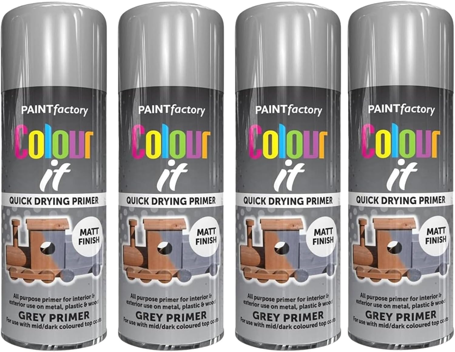 MIXEL All-Purpose Grey Primer Spray Paint, Quick Drying, Indoor and Outdoor Use, Matte Finish, Easy to Apply, Long-Lasting, For Metal, Wood, & Plastic, 250ML (4 PCS)