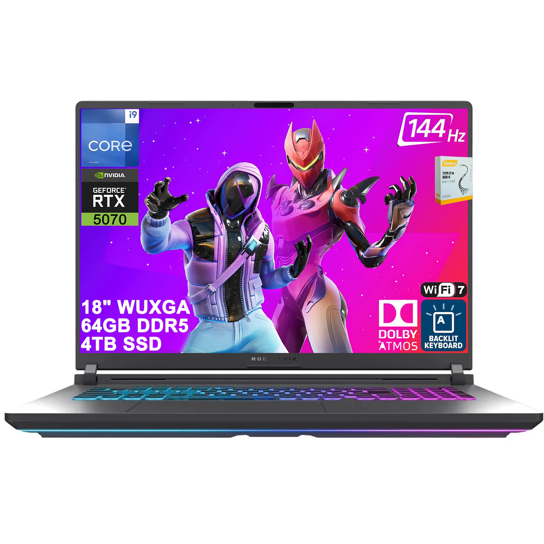 ASUS ROG Strix G18 G815 Gaming AI Laptop | 18" WUXGA 144Hz (100% sRGB) | Intel 24-core i9-14900HX | 64GB DDR5 4TB SSD | GeForce RTX 5070 GDDR7 (Up to 798 AI Tops) | RGB Backlit Win11 w/DLCA Accessory