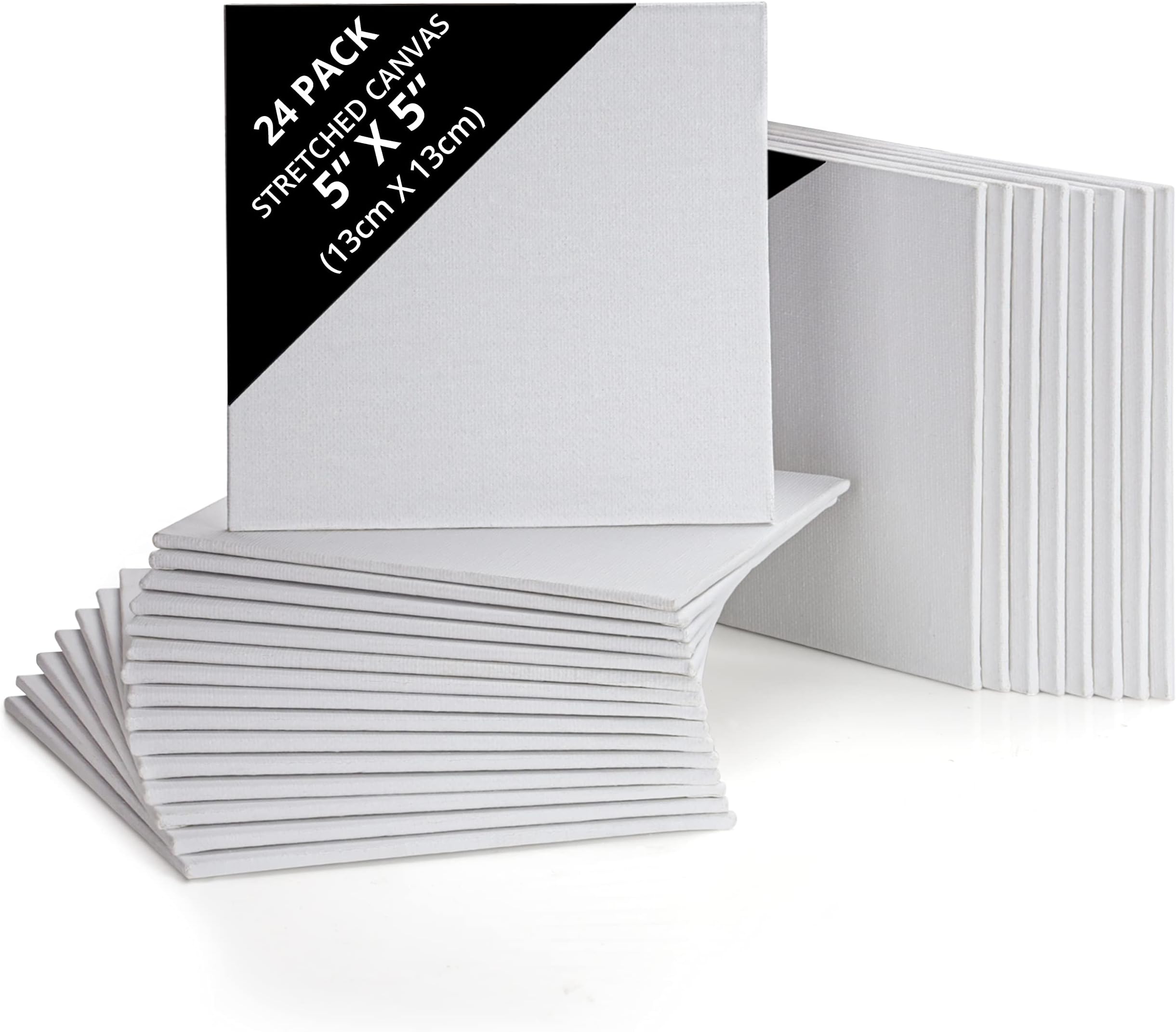 Belle Vous 24 Pack Blank Canvas - 13 x 13cm (5 x 5 inches) - Pre Stretched Canvas Panel Boards - Suitable for Acrylic and Oil Painting Also for Sketching and Drawing