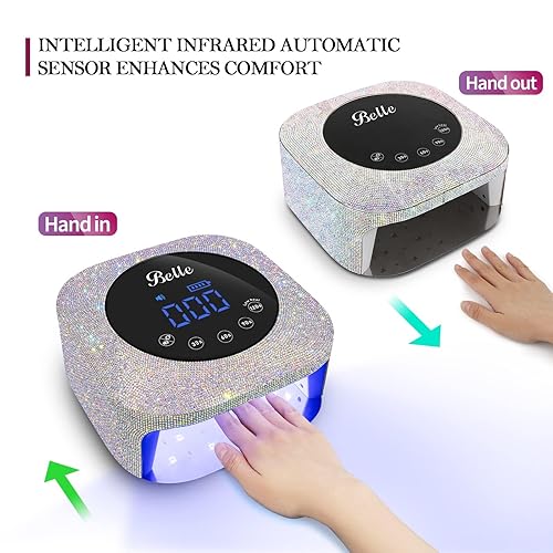 Miniatura 4 de Belle Lámpara de uñas LED UV inalámbrica, secadora de gel de pantalla grande de 54 W con control táctil y temporizador de sensor, lámpara recargable