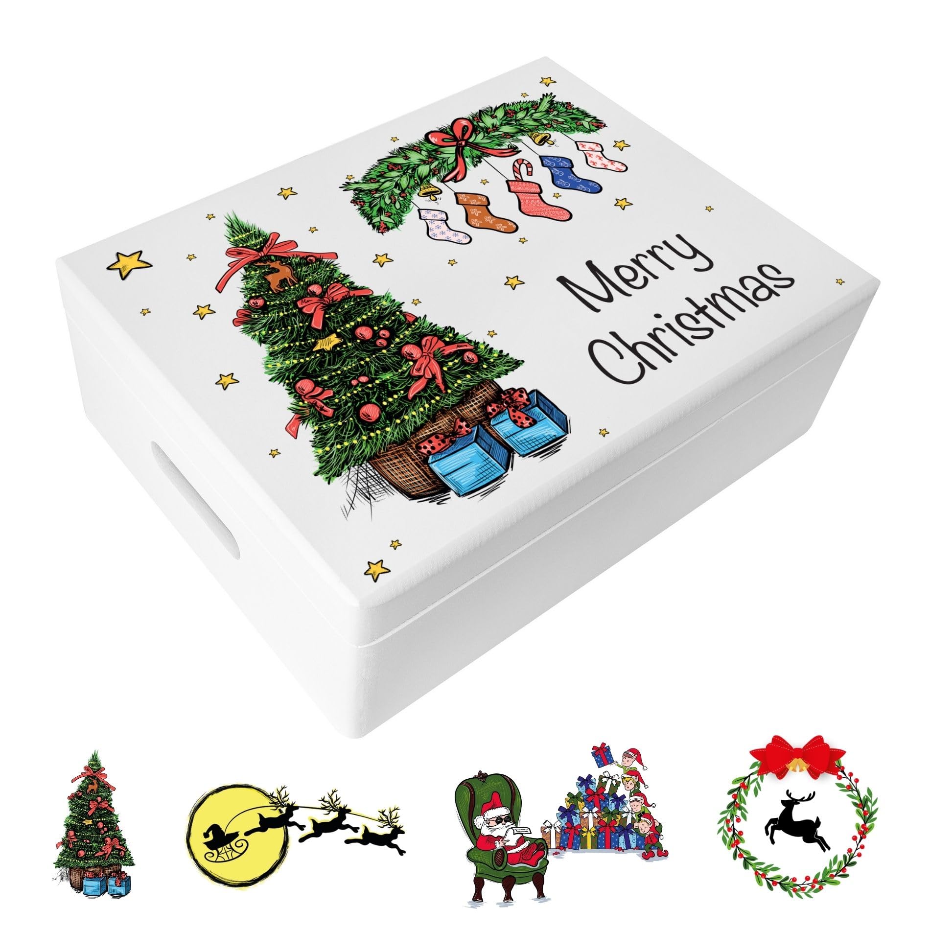 Creative Deco Women's 13. Christmas Box Personalised Gift | Any Text Christmas For Men, Girls Or Boys | Unique Custom Xmas Wish | White Customised Wooden Storage Box | Empty Christmas Eve Box