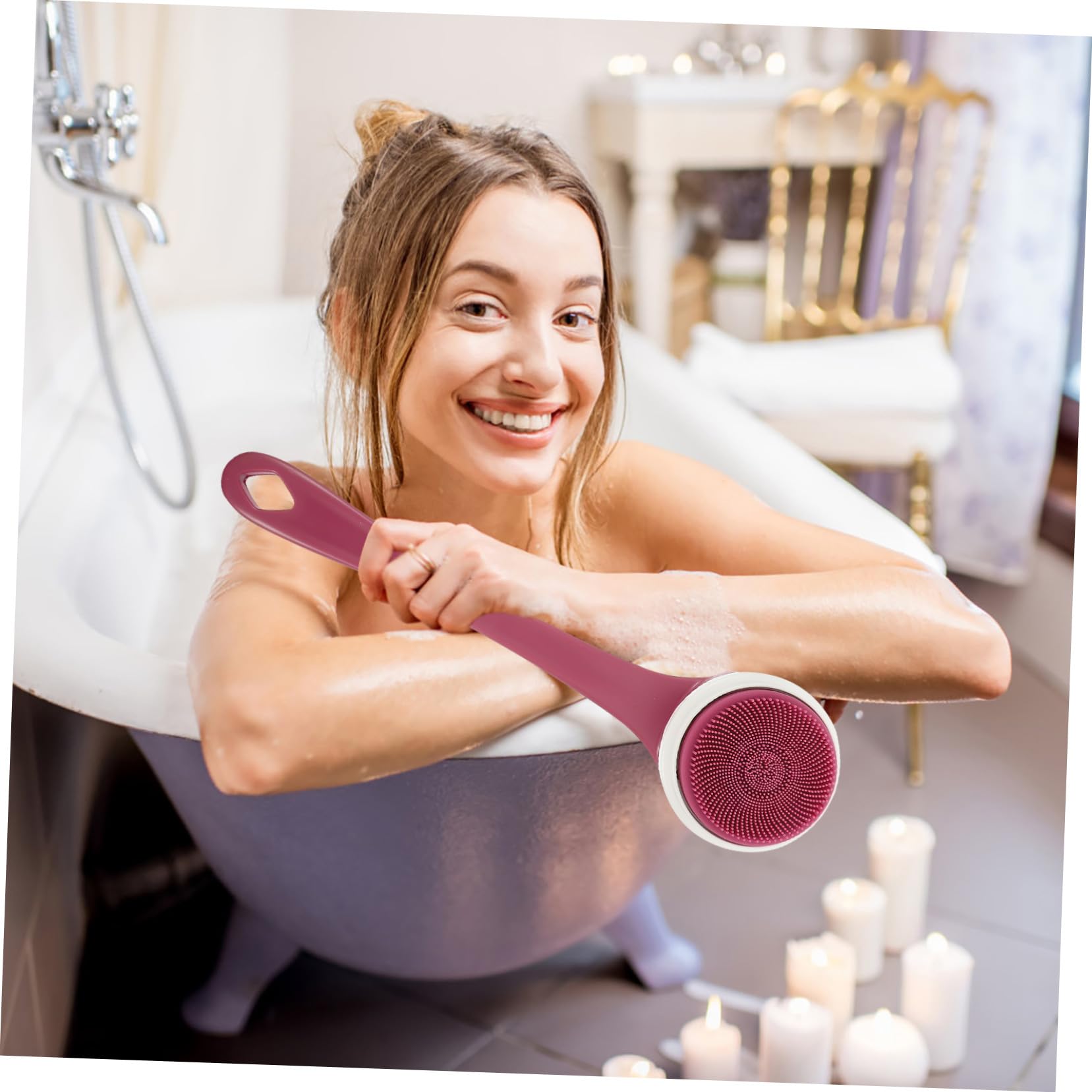 Cepillo de Ducha de Mango Largo Depurador Corporal Reutilizable 3 Velocidades Ajustables y Material de Silicona Resistente al Agua para Exfoliación y Limpieza Diaria