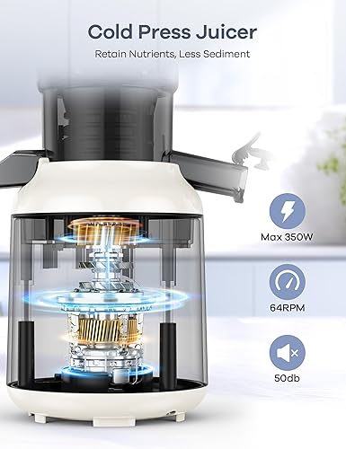 Miniatura 5 de Máquinas de exprimir Ganiza, exprimidor de prensa fría con gran canal de alimentación para frutas y verduras enteras, exprimidores de masticación