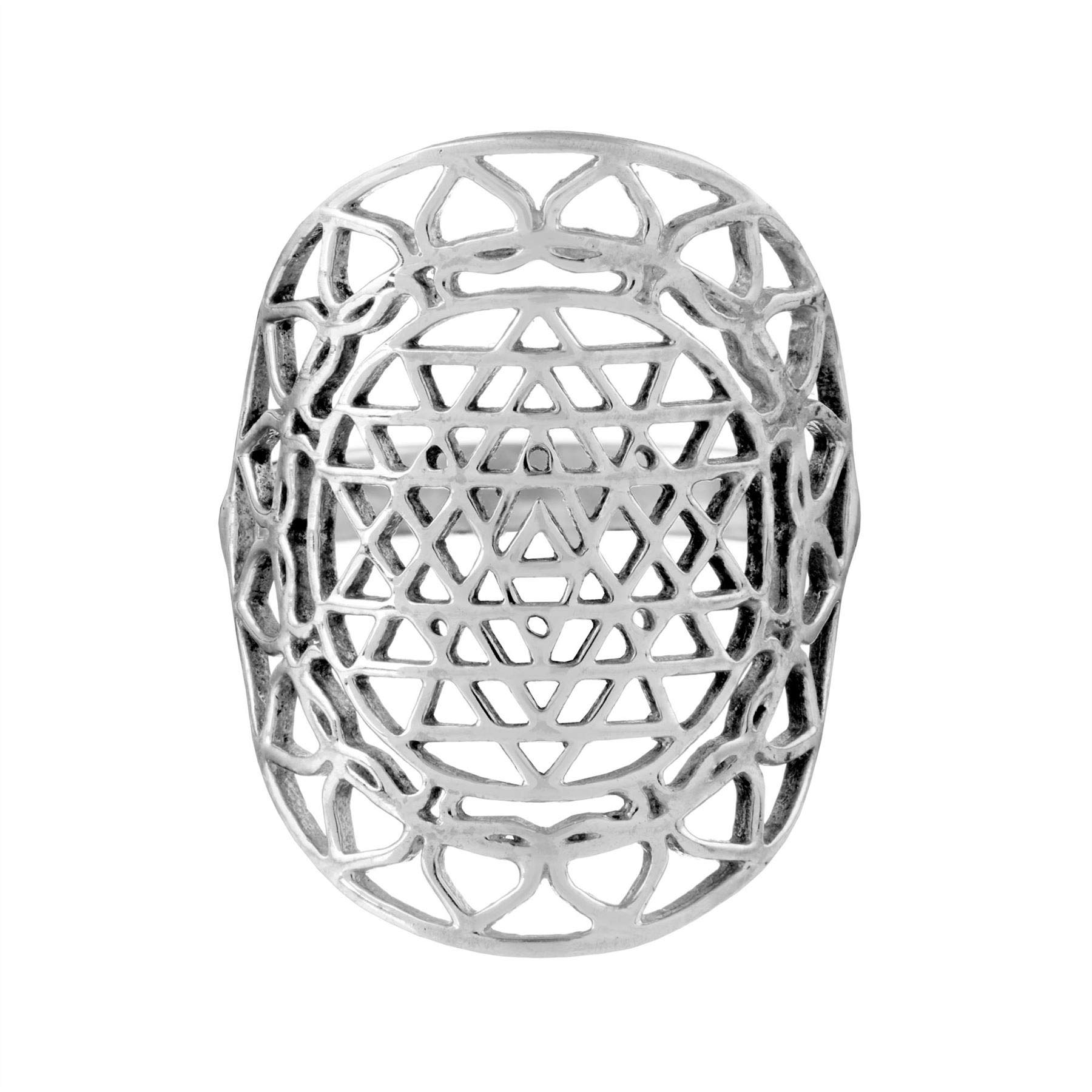 81stgeneration Anillo Sri Yantra Plata de Ley Disco Grande Mujer | Símbolo Geometría Sagrada Estilo Filigrana | Anillo Armadura Calado Gran Tamaño | Joyería Declaración Yoga Espiritual |