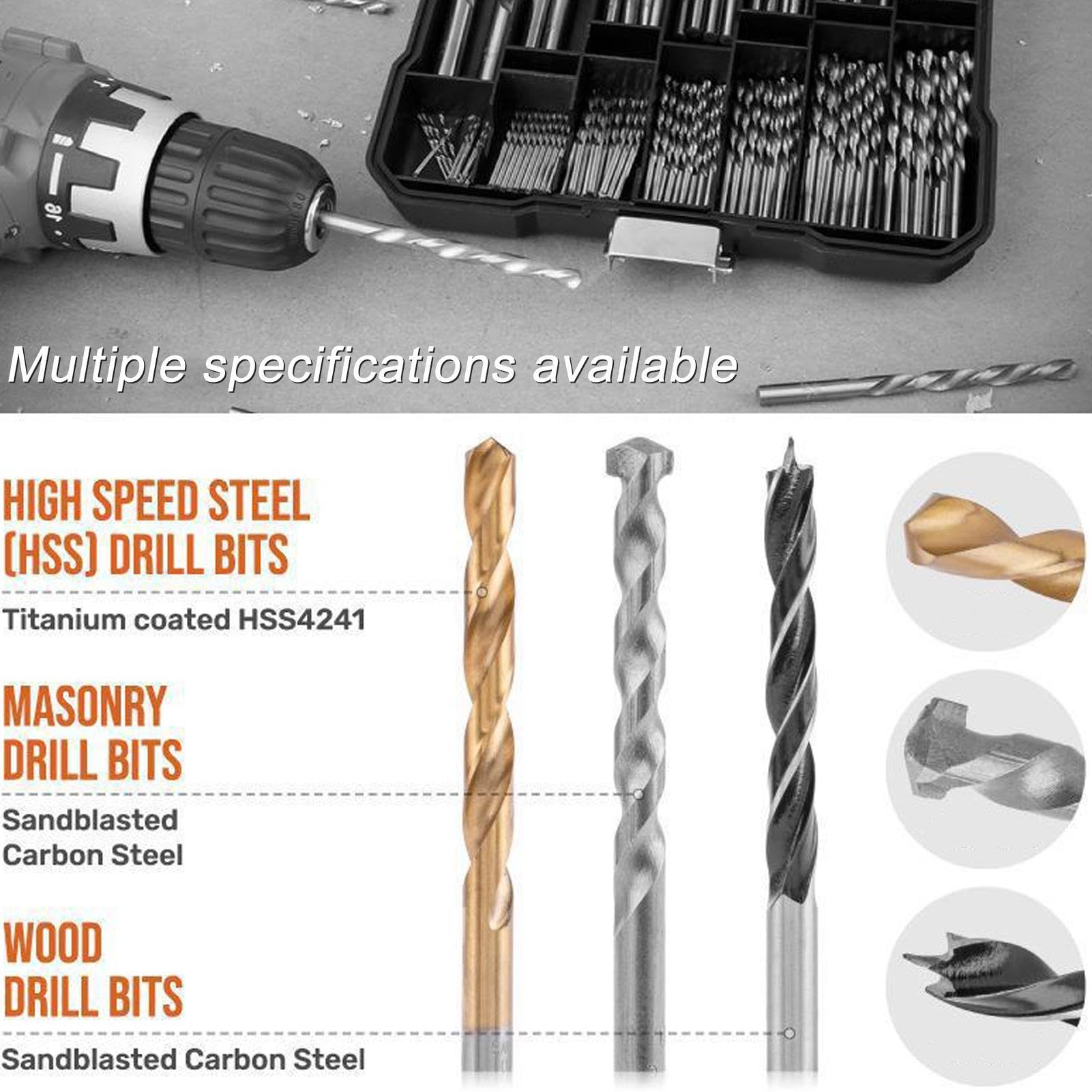 130 Pieces Twist Drill Bit Set, Portable Steel Tool with Storage Box