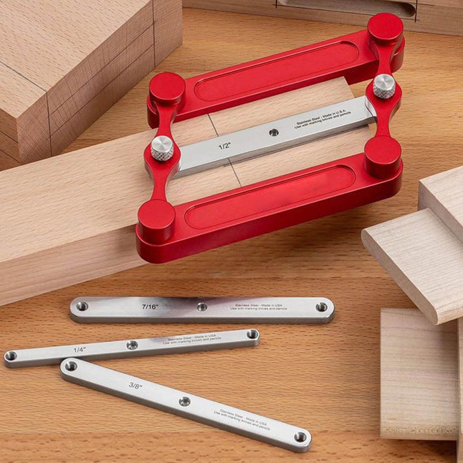 Fafeicy Center Finder Gauge mit Zölligen Metrischen Stangen Holzbearbeitungslochsuchwerkzeug für die Präzise Positionierung auf Brettern, Zapfen und Streifen