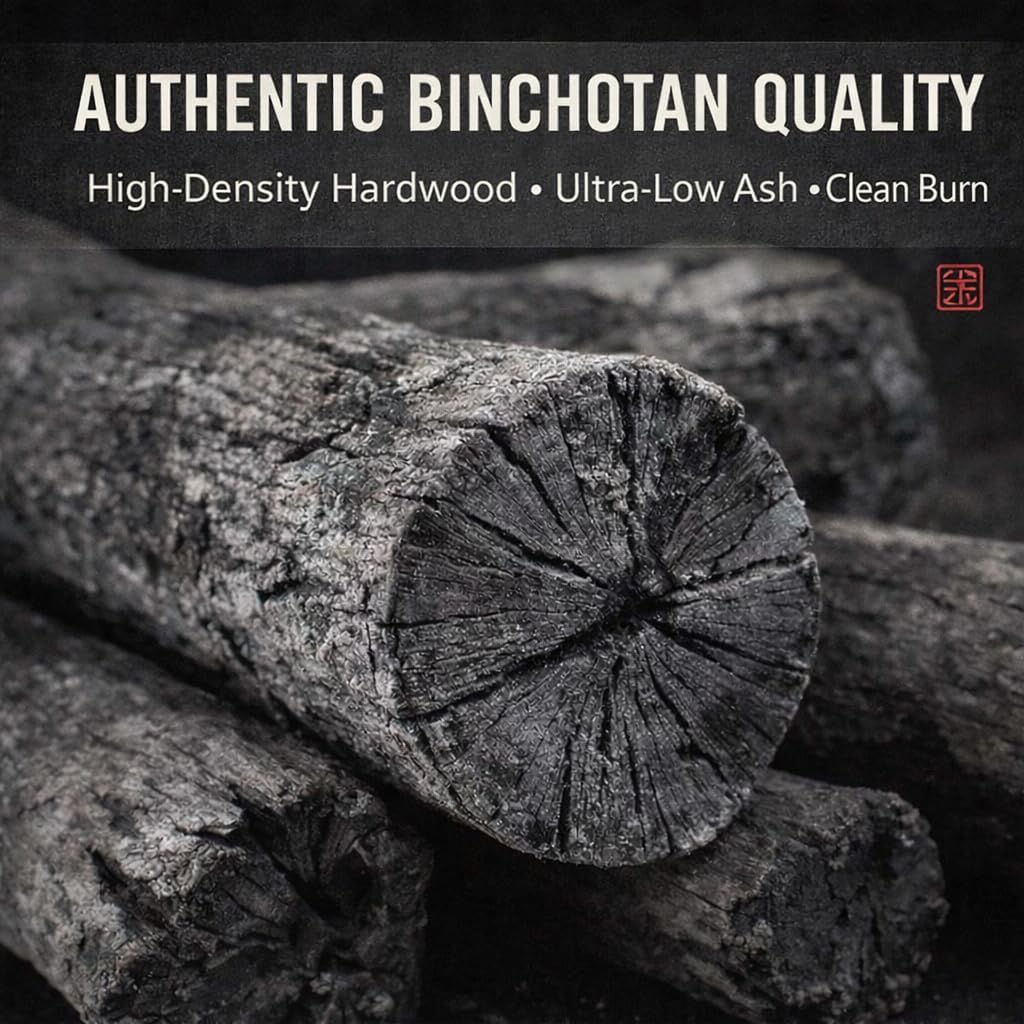 Premium Binchotan All-Natural Hardwood Charcoal – Century-Old Kiln Carbonized Techniques – Smokeless, Long-Lasting, High Heat, Low Ash – Ideal for Japanese Style Yakitori & Outdoor BBQ (11, Pounds)