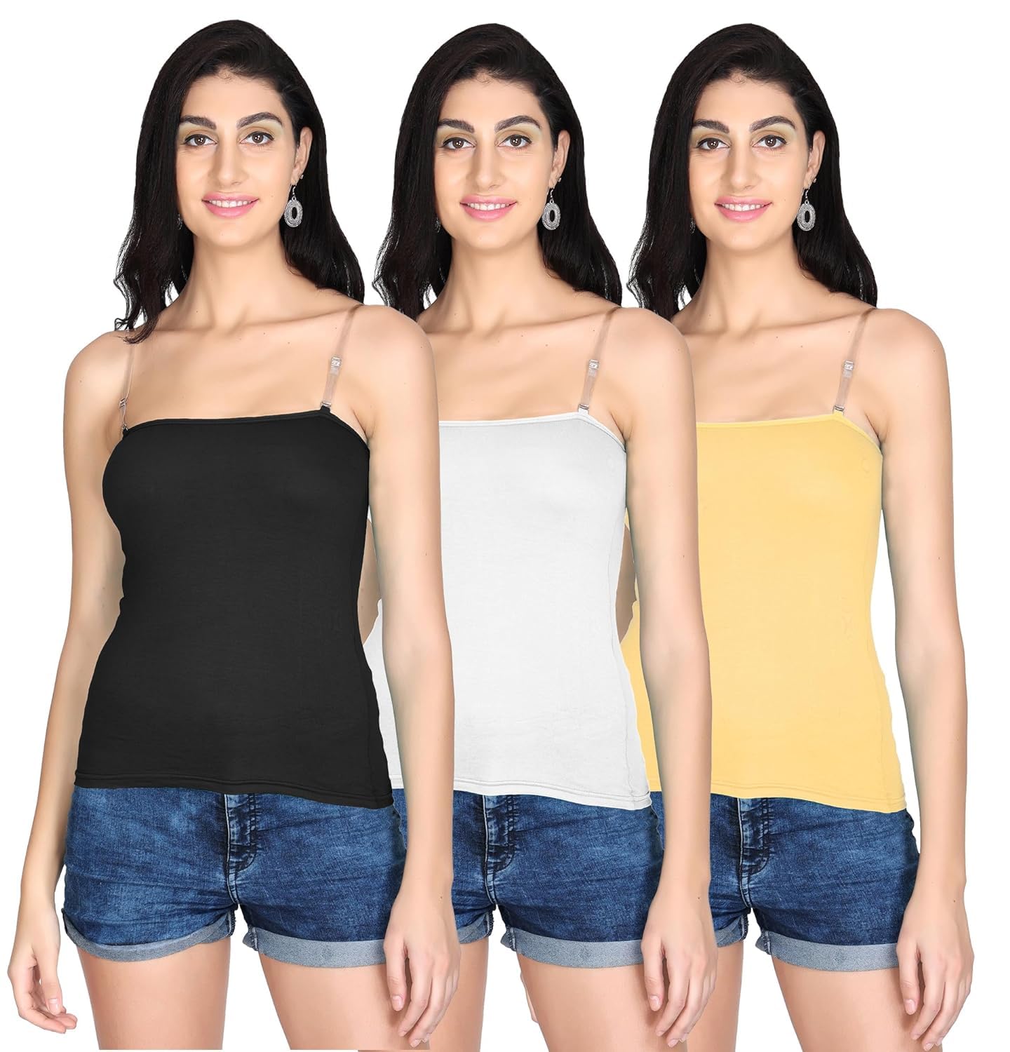 OK INTERPRISES Women's Cotton Camisole Slip Adjustable Transparent Strap Pack of 3 (28 to 34) White Black Skin-picture-35