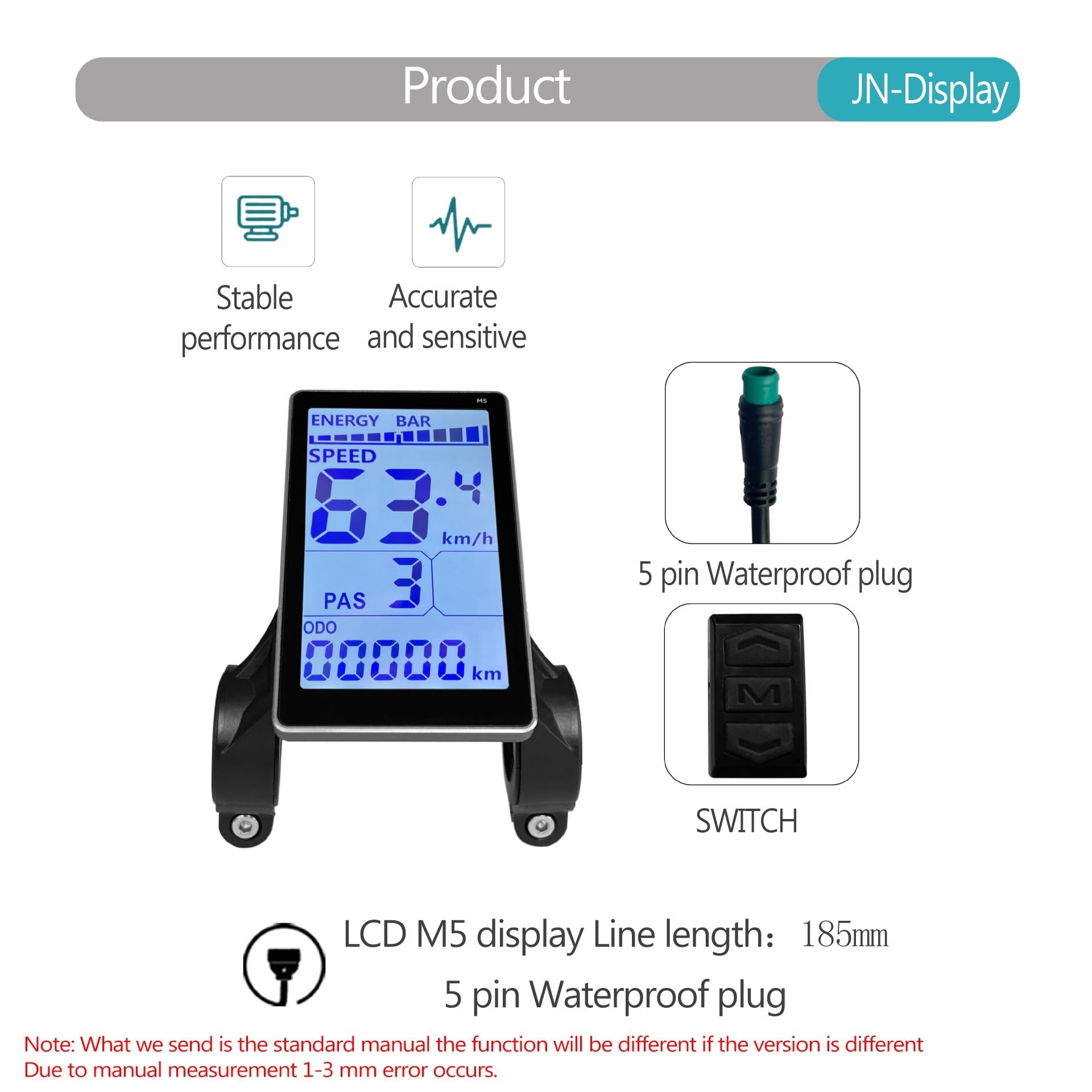 Pantalla para Ebike, Pantalla De Bicicleta Eléctrica M5 con Cable, Velocímetro